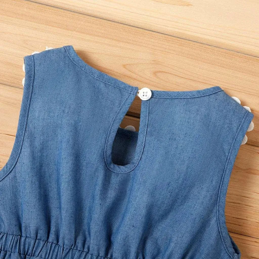 Sunflower Decor Denim Sleeveless Dress - Baby Girl