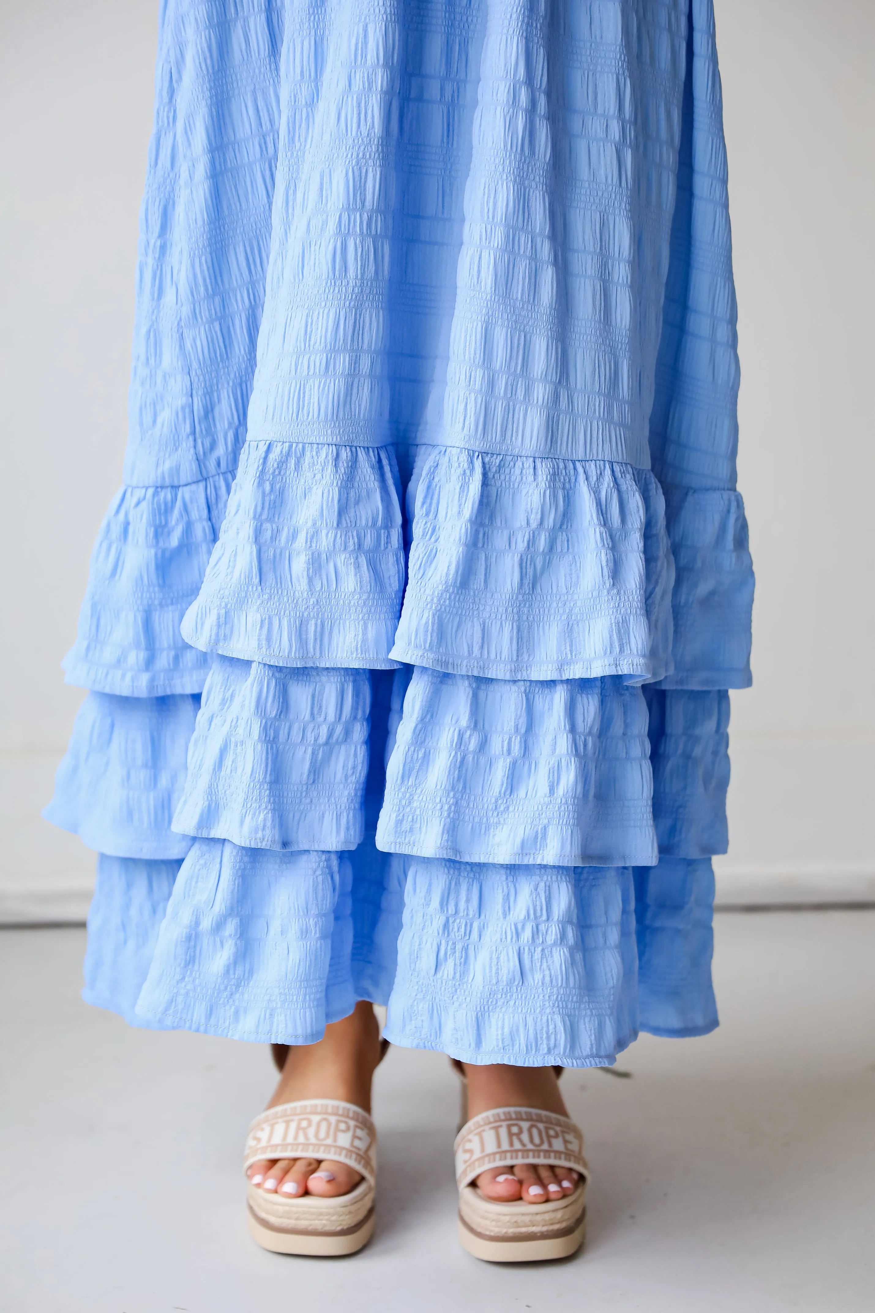 Sweetest Presence Blue Smocked Strapless Maxi Dress