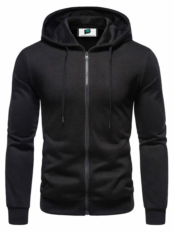 SXV  Plain Solid Black-zipper Cool Aesthetic Hoodie