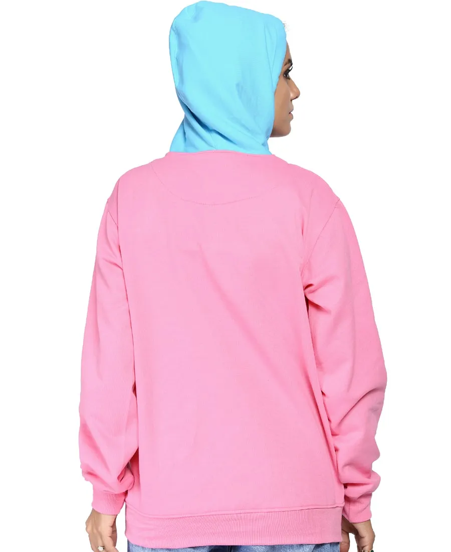 SXV Solid COLOURBLOCKED Sweatshirt Hoodie for Women (Pink,AQUABLUE)