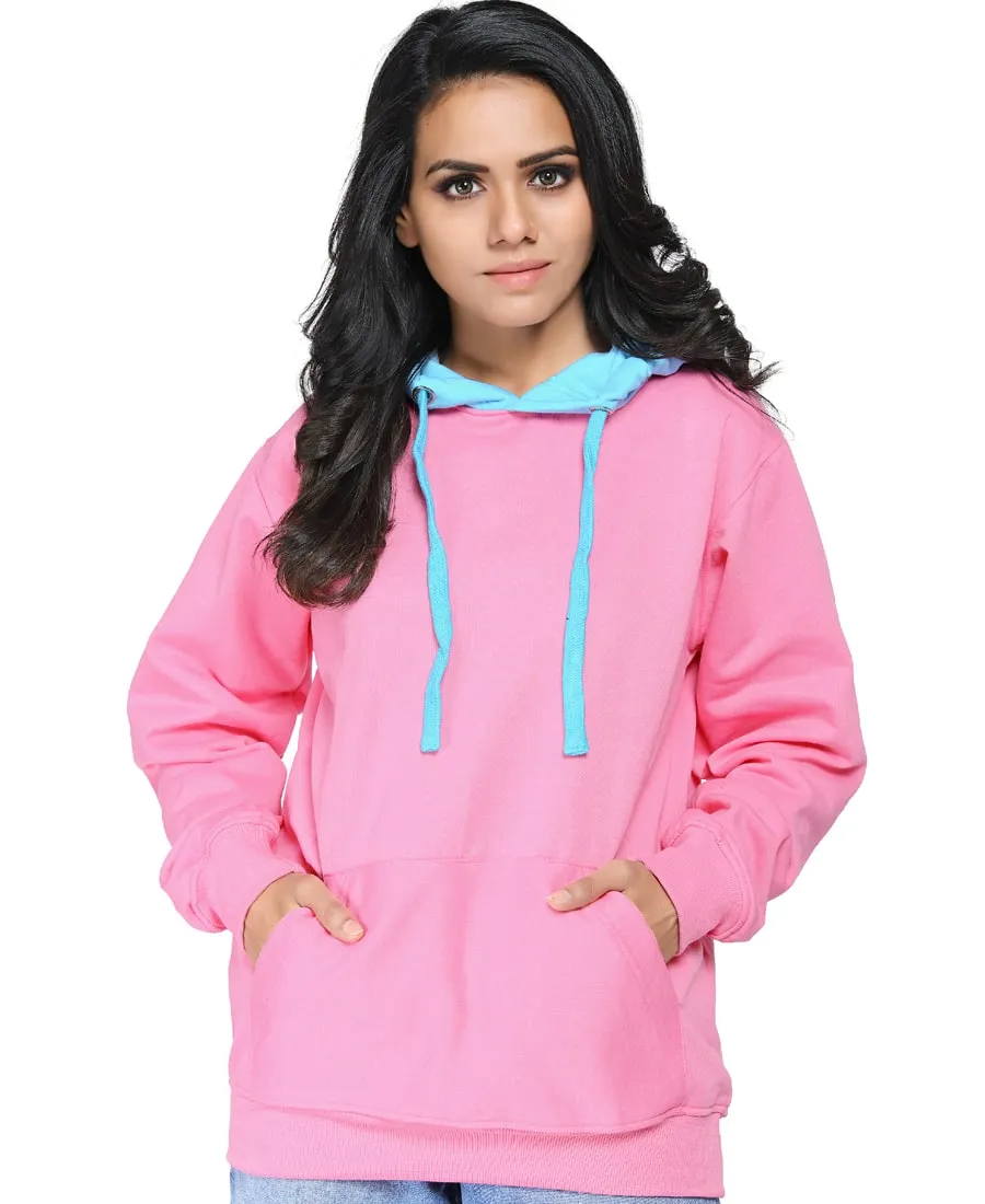 SXV Solid COLOURBLOCKED Sweatshirt Hoodie for Women (Pink,AQUABLUE)