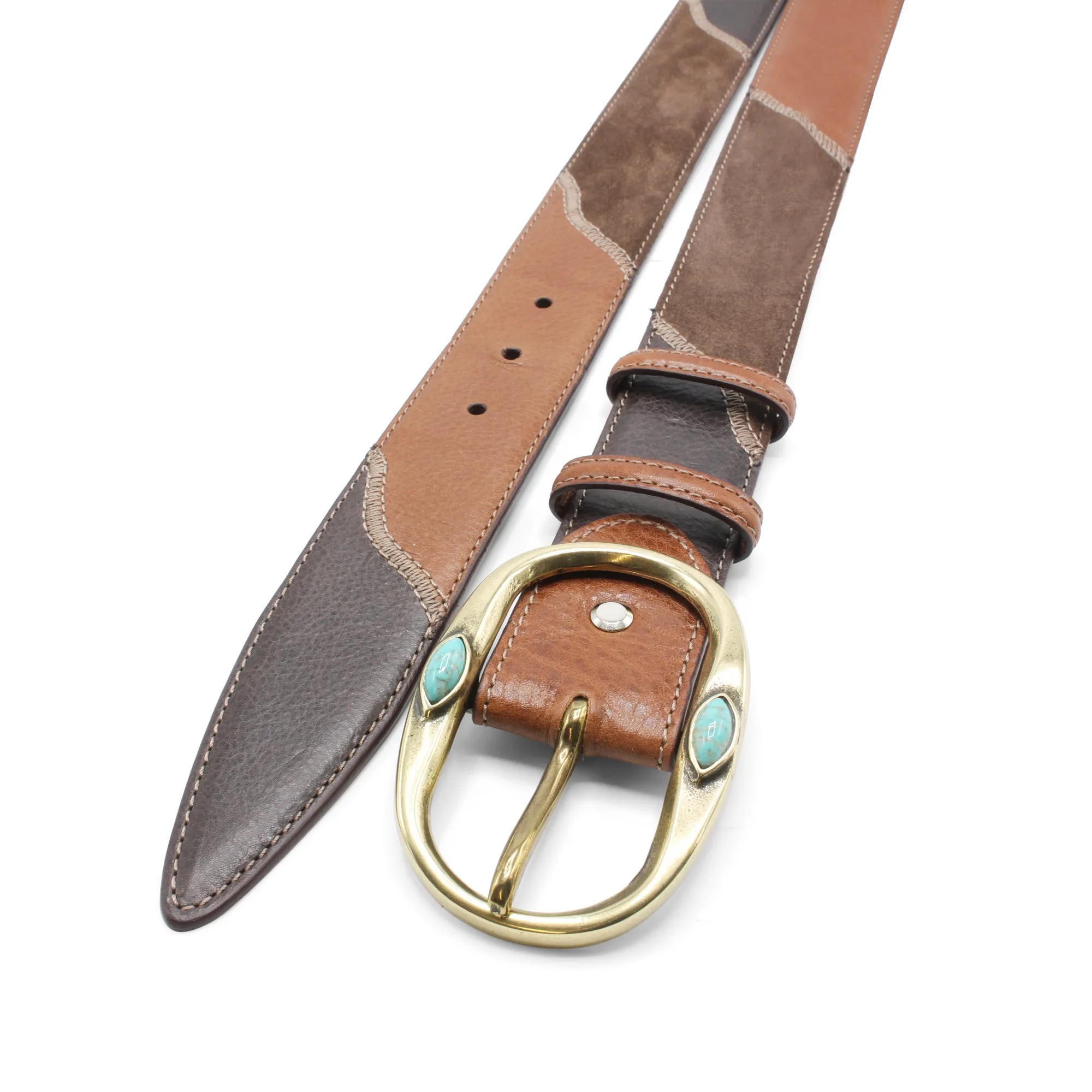 Tan/Choc Mix Greystoke Triple Turq Prong Belt