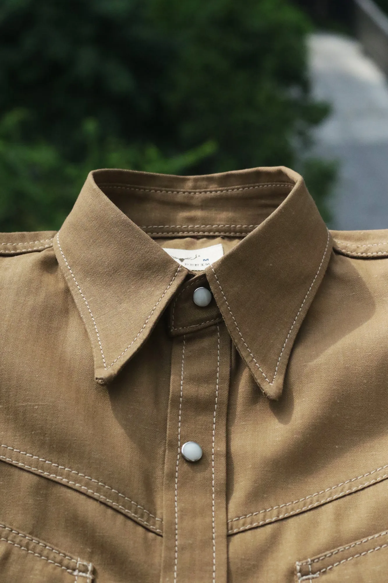 TANNED HERRINGBONE SELVEDGE WESTERN SHIRT