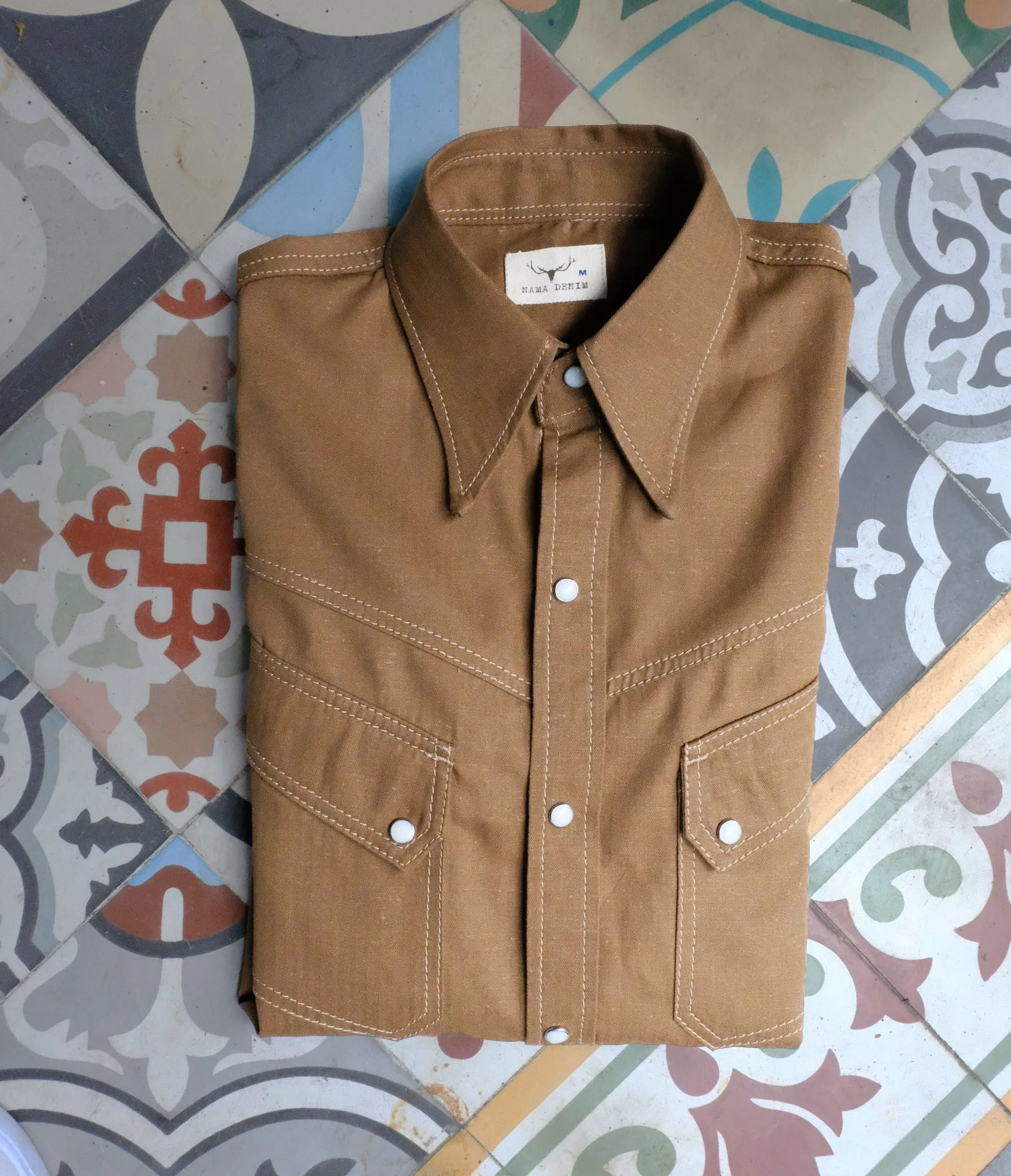 TANNED HERRINGBONE SELVEDGE WESTERN SHIRT