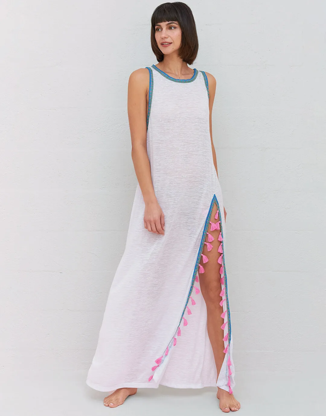 Tassel Slit Dress - White