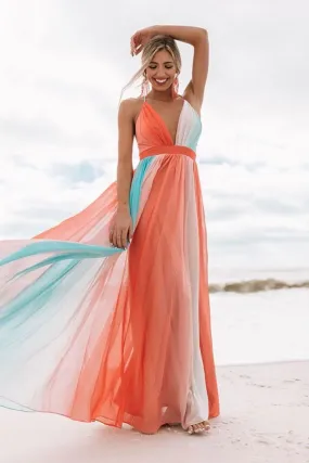 TastyHottie - Orange Rainbow Chiffon Maxi Beach Dress