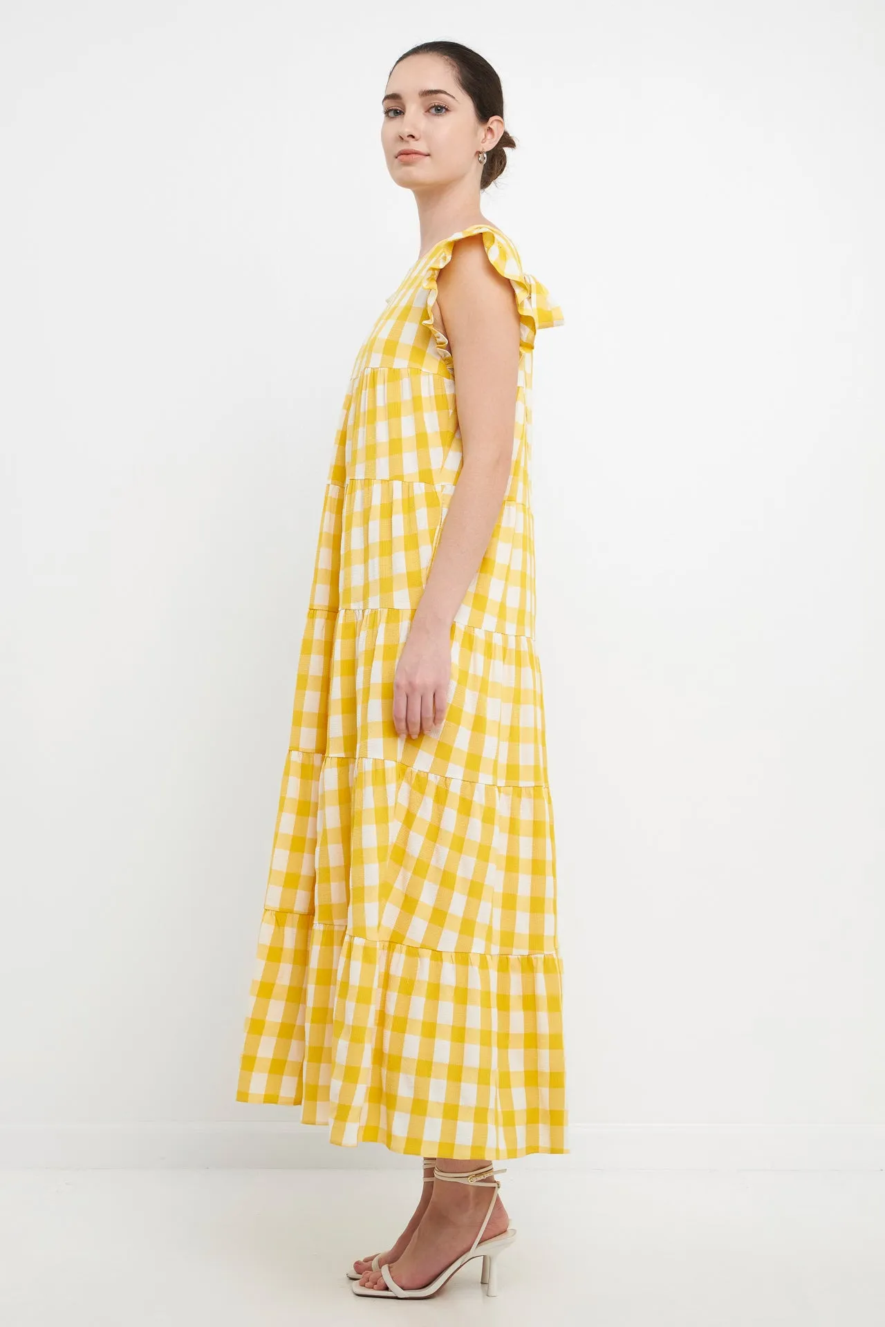 Textured Gingham Maxi Tiered Baby Doll Dress