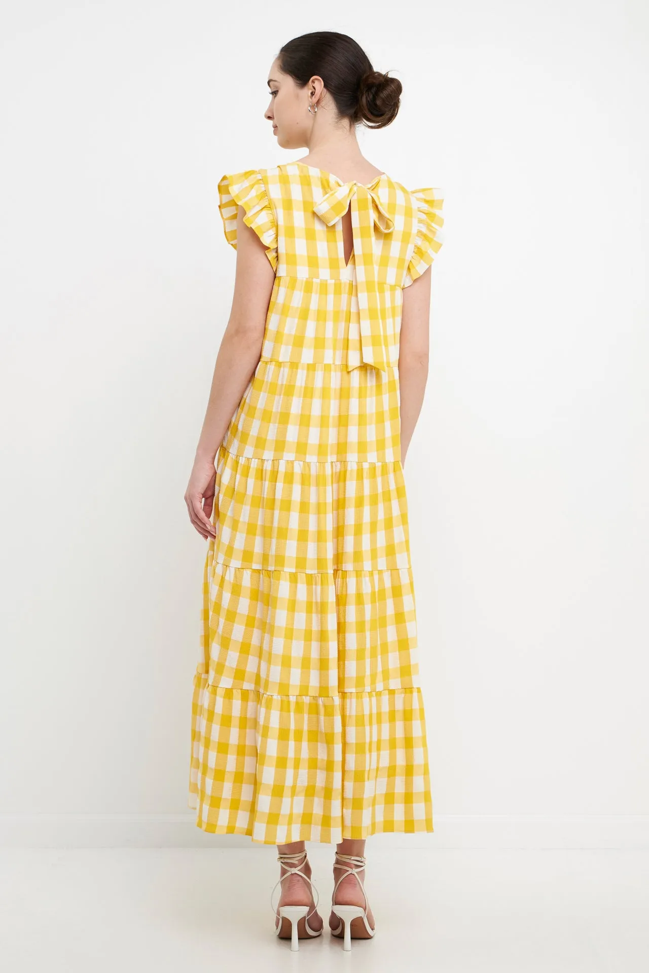 Textured Gingham Maxi Tiered Baby Doll Dress