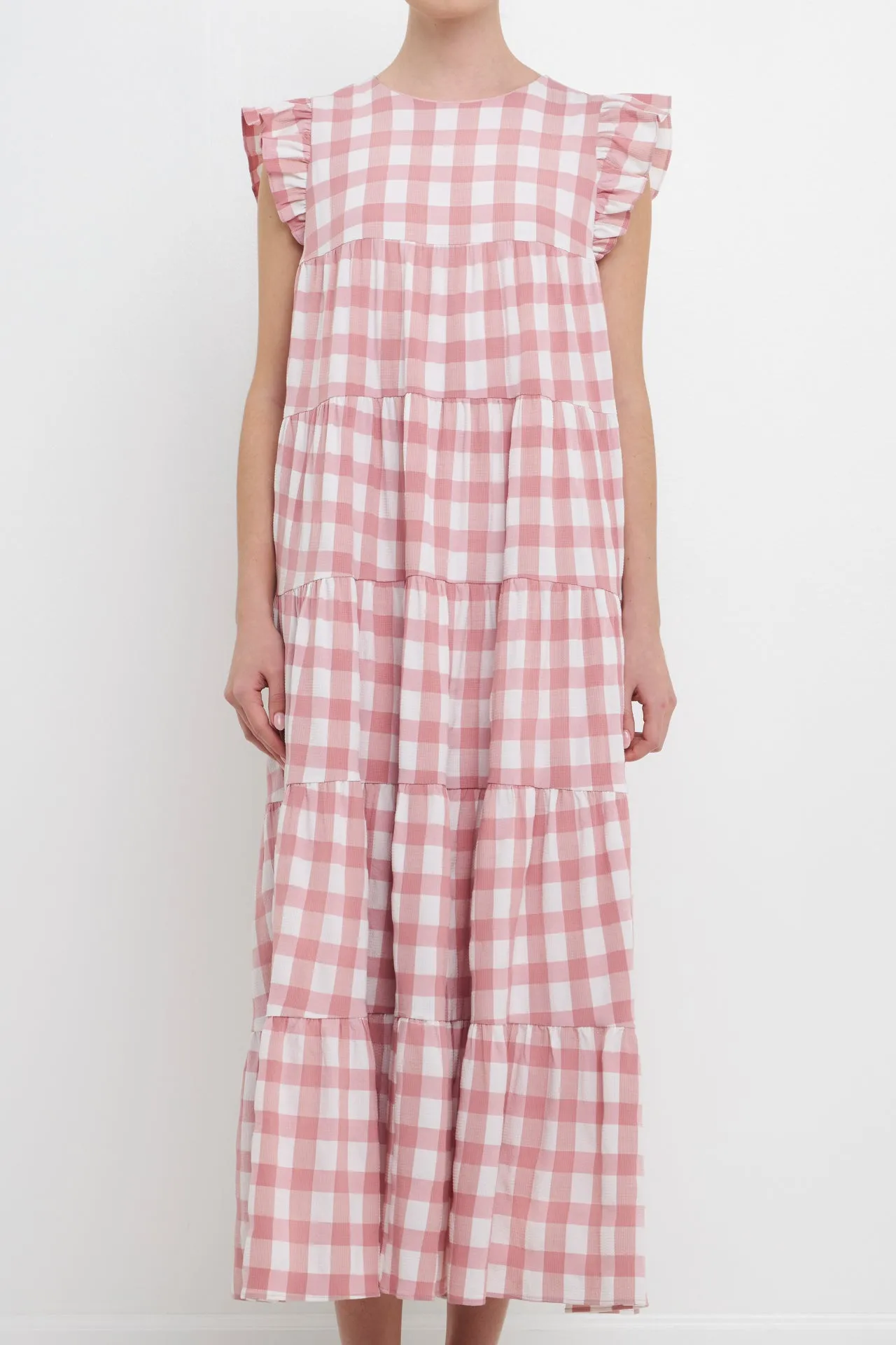 Textured Gingham Maxi Tiered Baby Doll Dress