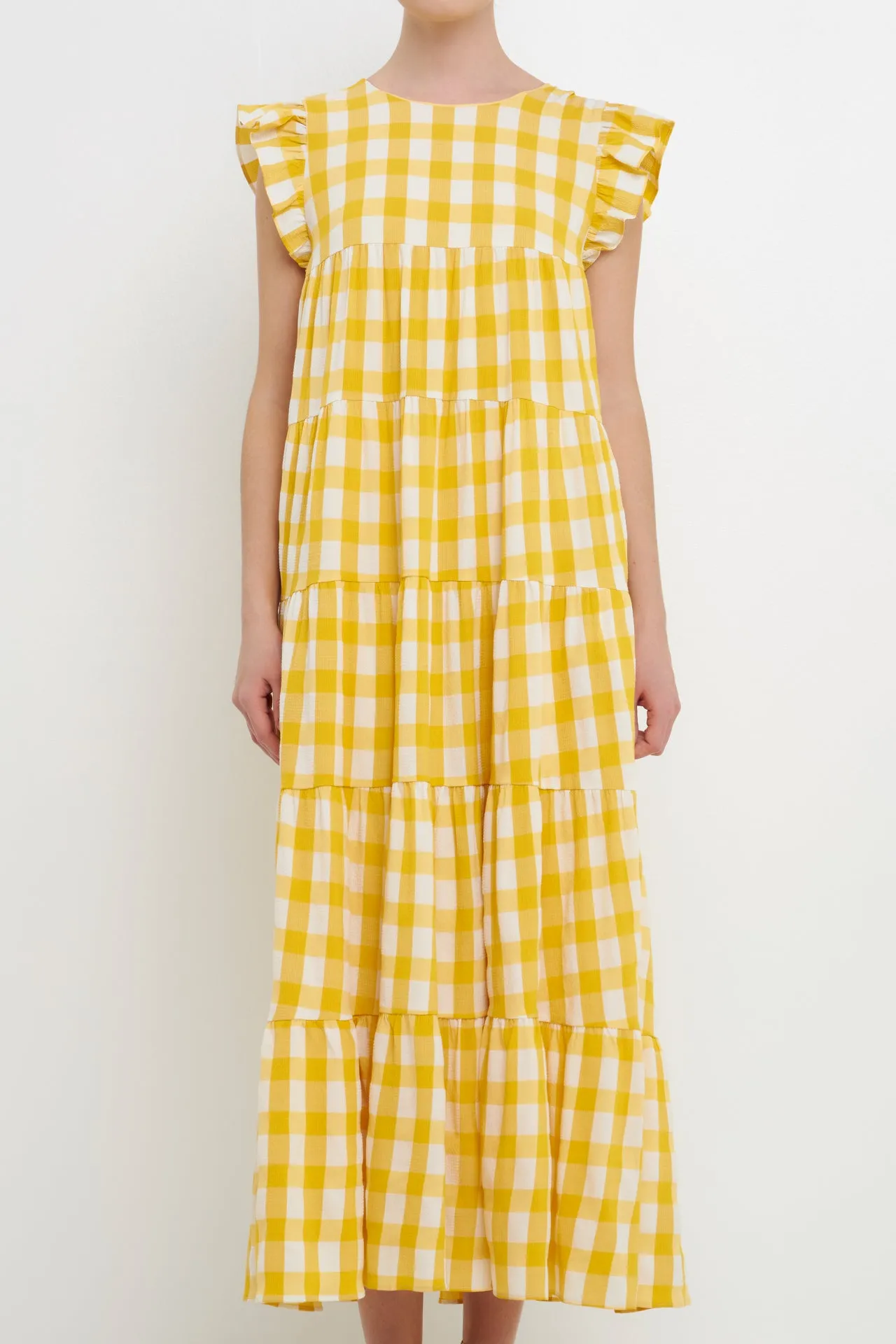 Textured Gingham Maxi Tiered Baby Doll Dress