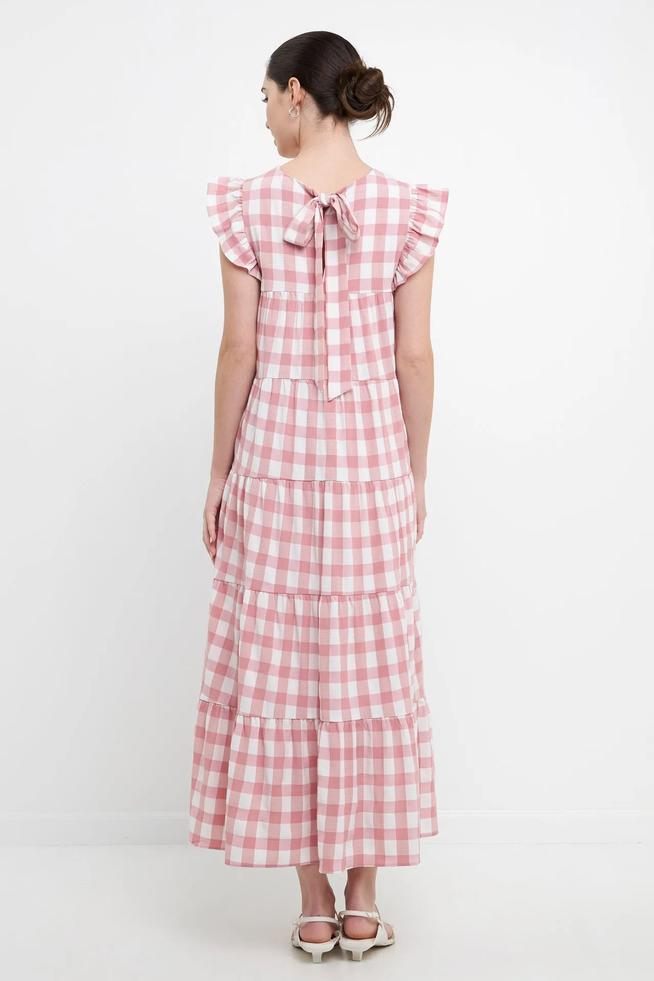 Textured Gingham Maxi Tiered Baby Doll Dress