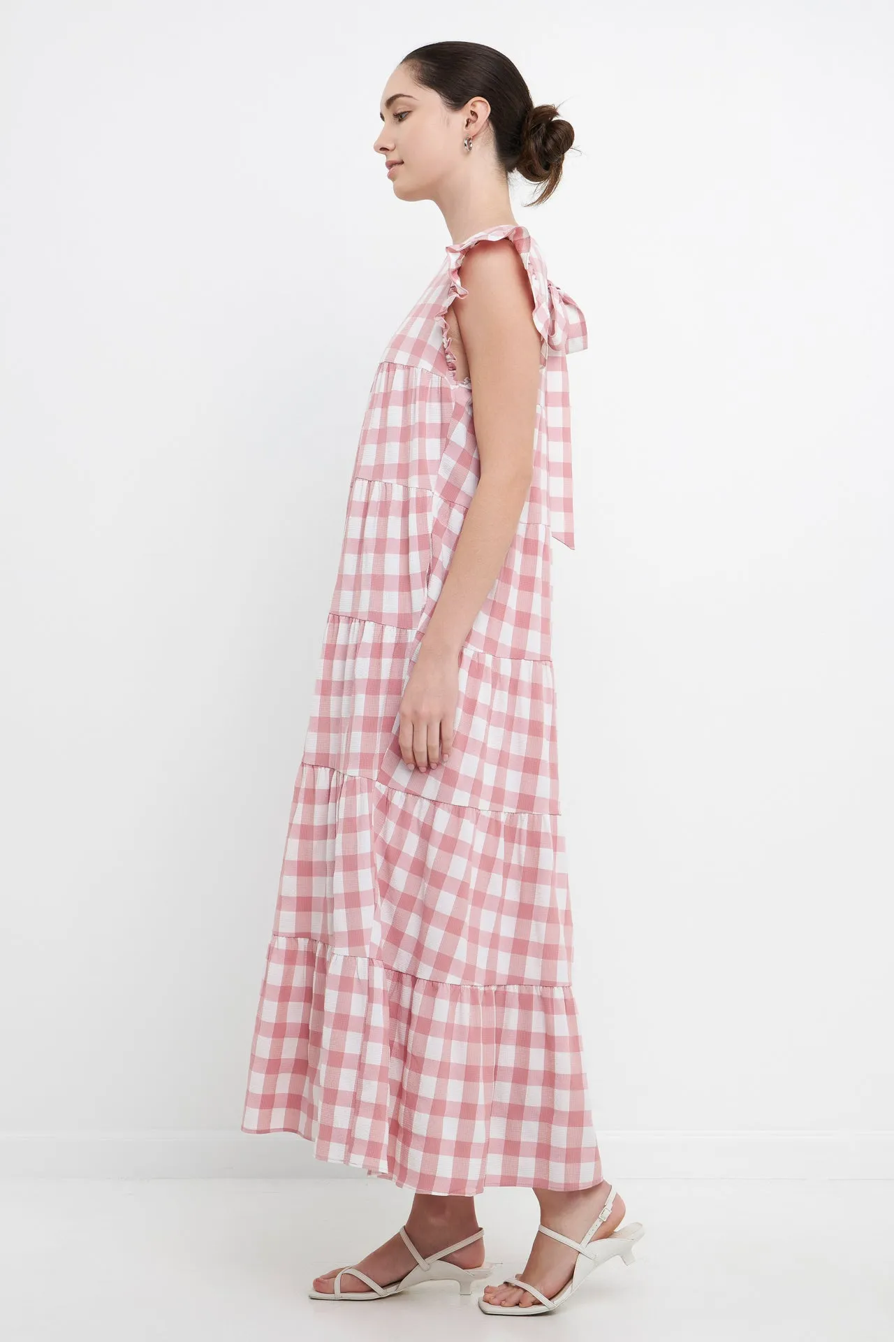 Textured Gingham Maxi Tiered Baby Doll Dress