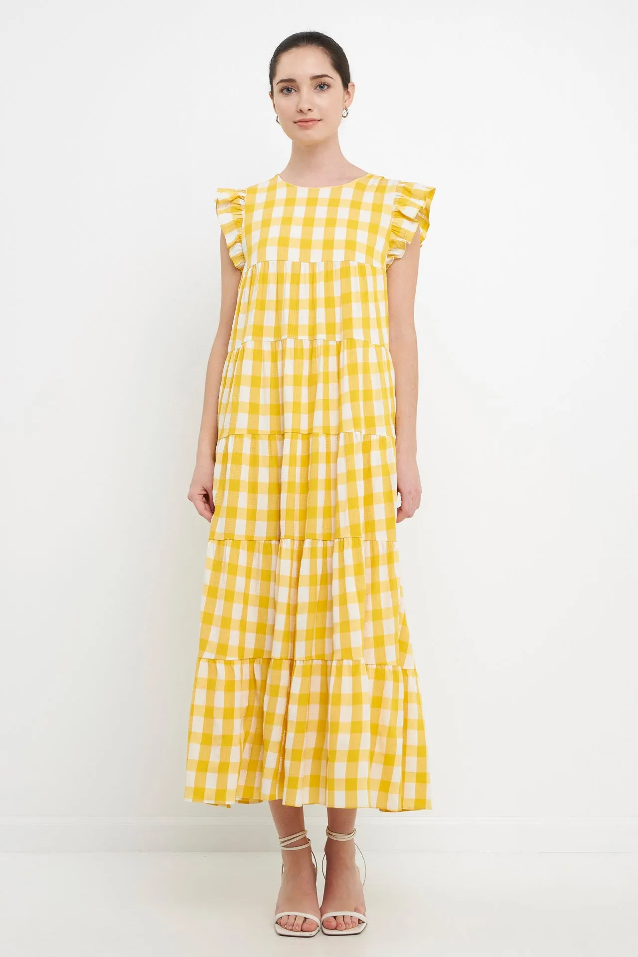 Textured Gingham Maxi Tiered Baby Doll Dress