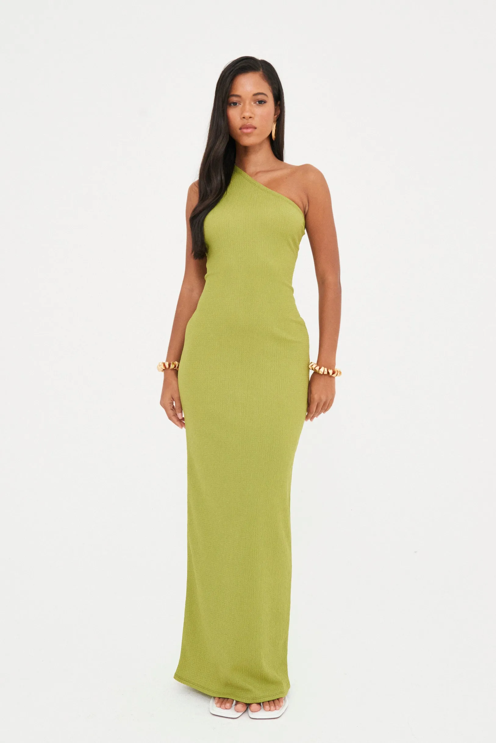 TEXTURED ONE SHOULDER MAXI DRESS