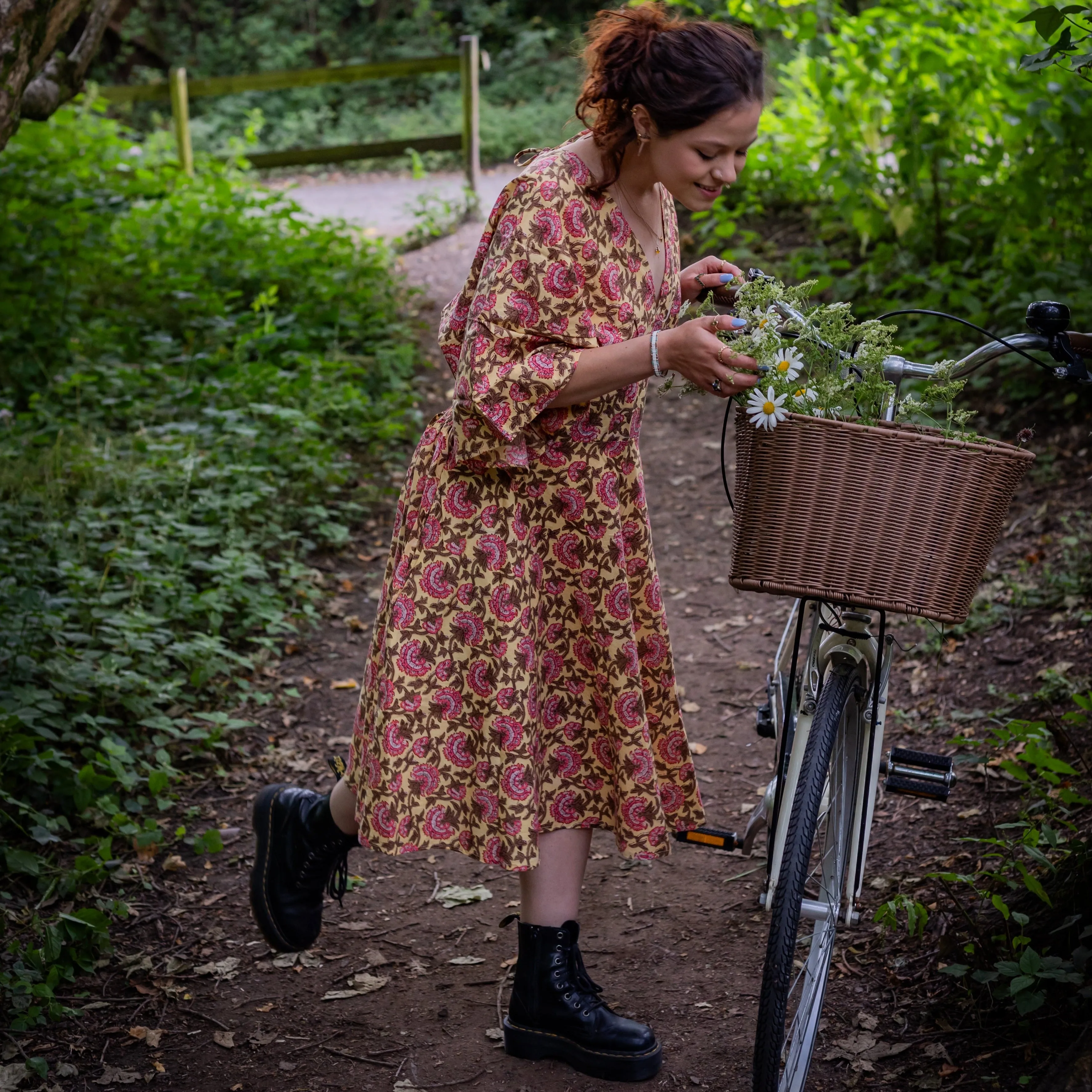 Thalia Dress | Block Print Cotton | Sunshine Peony - Ex Display