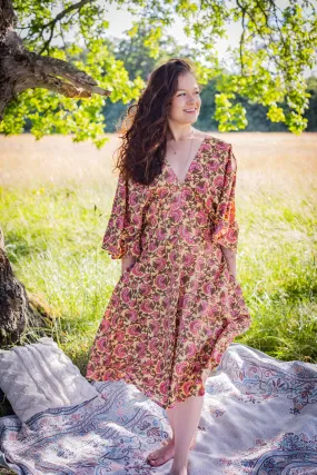 Thalia Dress | Block Print Cotton | Sunshine Peony - Ex Display