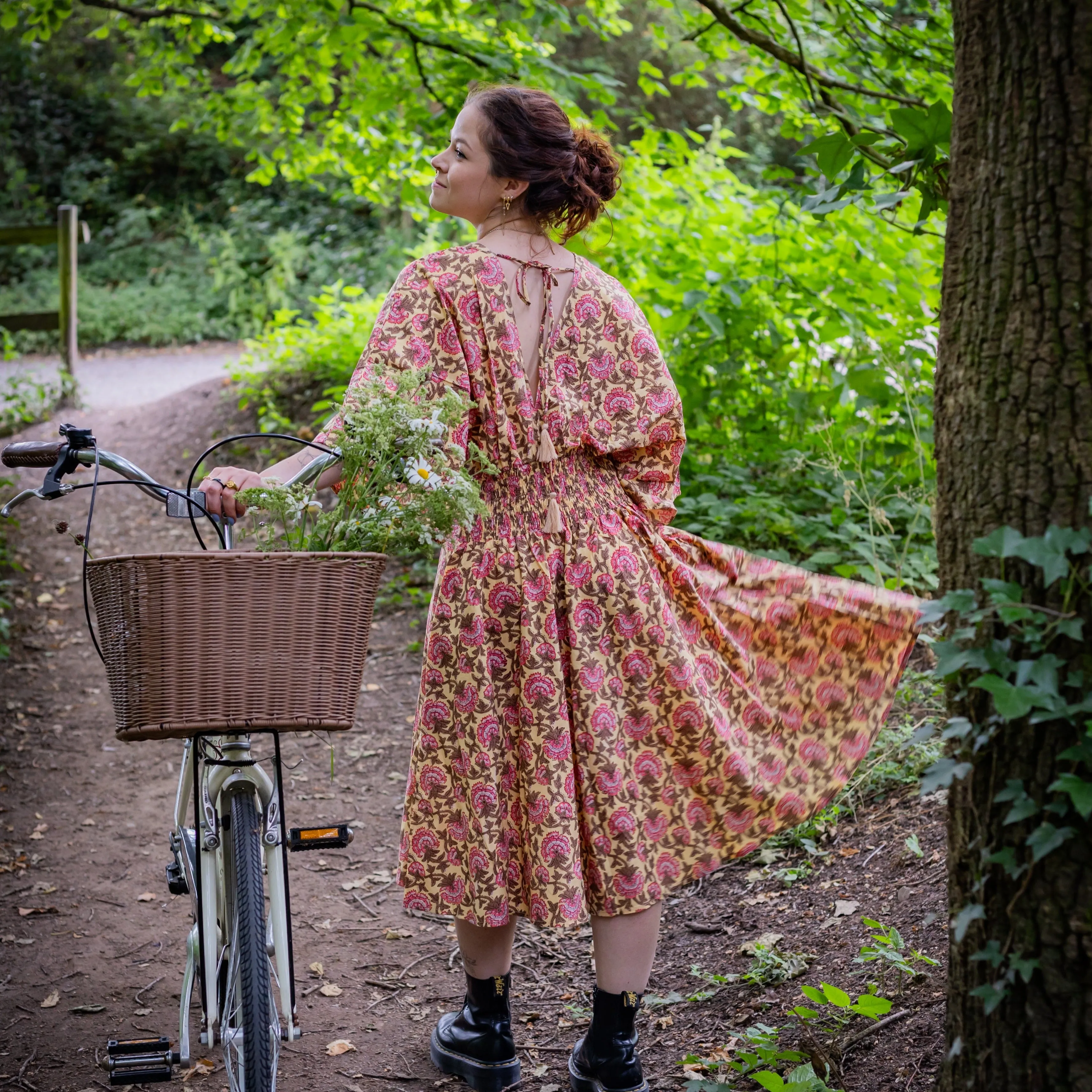 Thalia Dress | Block Print Cotton | Sunshine Peony - Ex Display