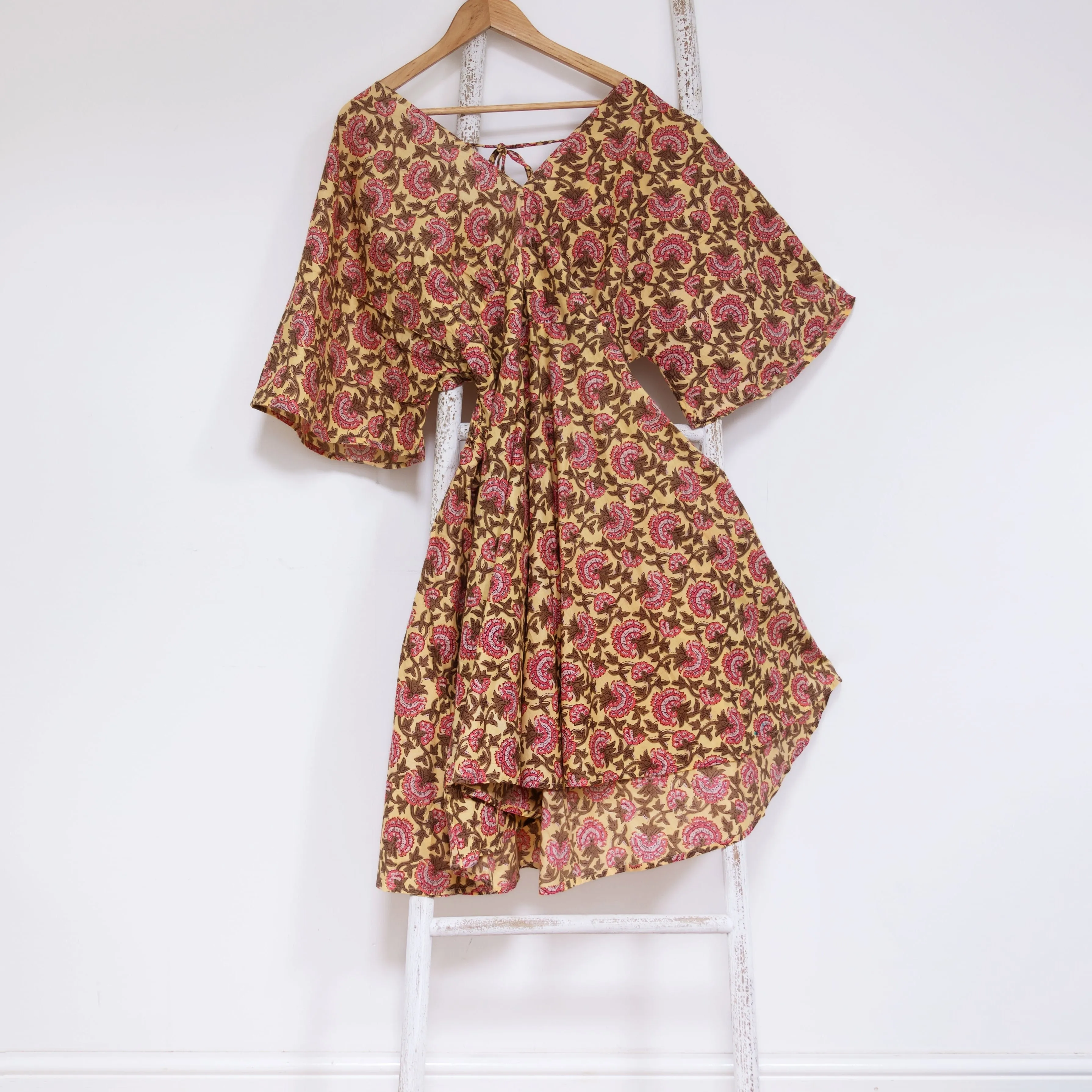 Thalia Dress | Block Print Cotton | Sunshine Peony - Ex Display