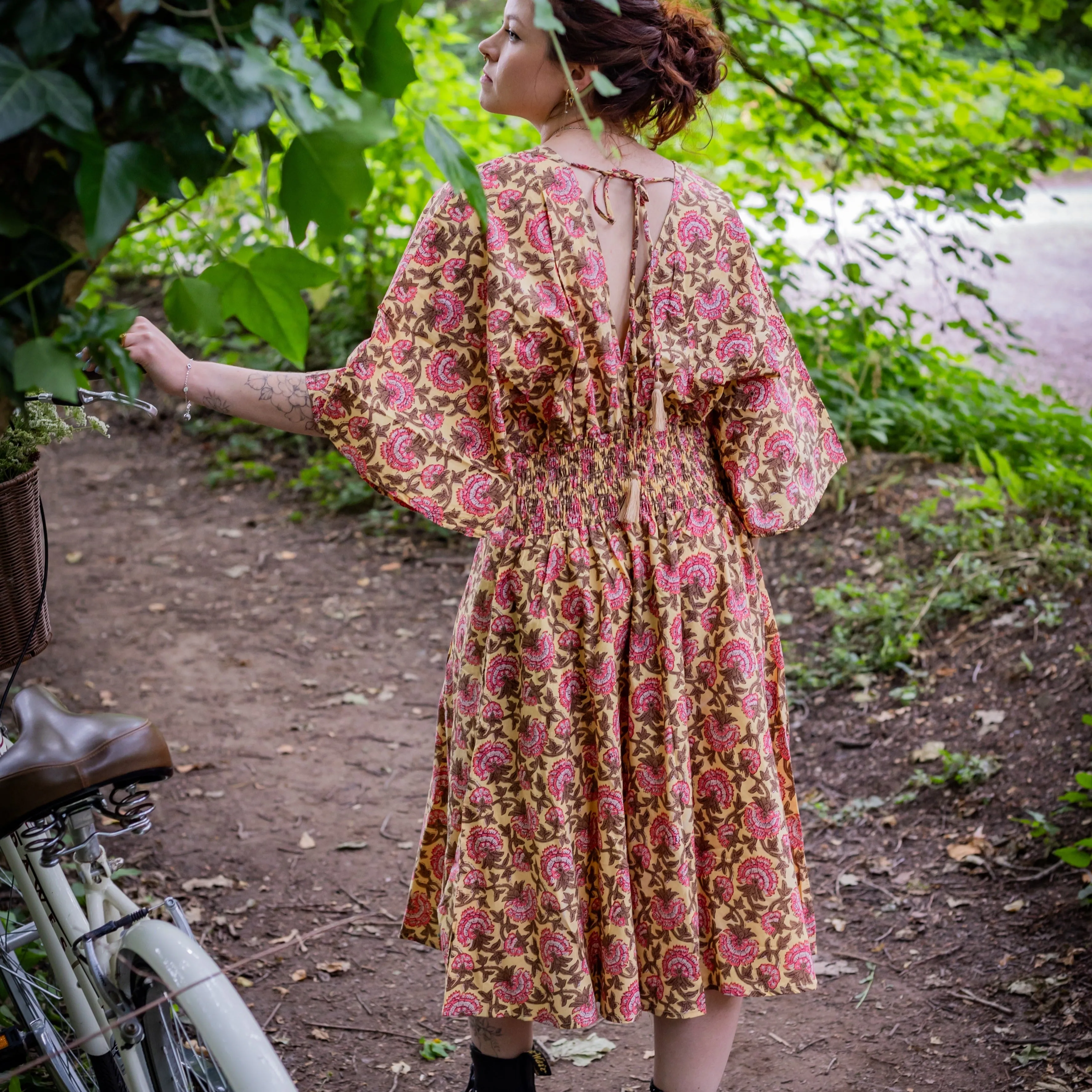 Thalia Dress | Block Print Cotton | Sunshine Peony - Ex Display