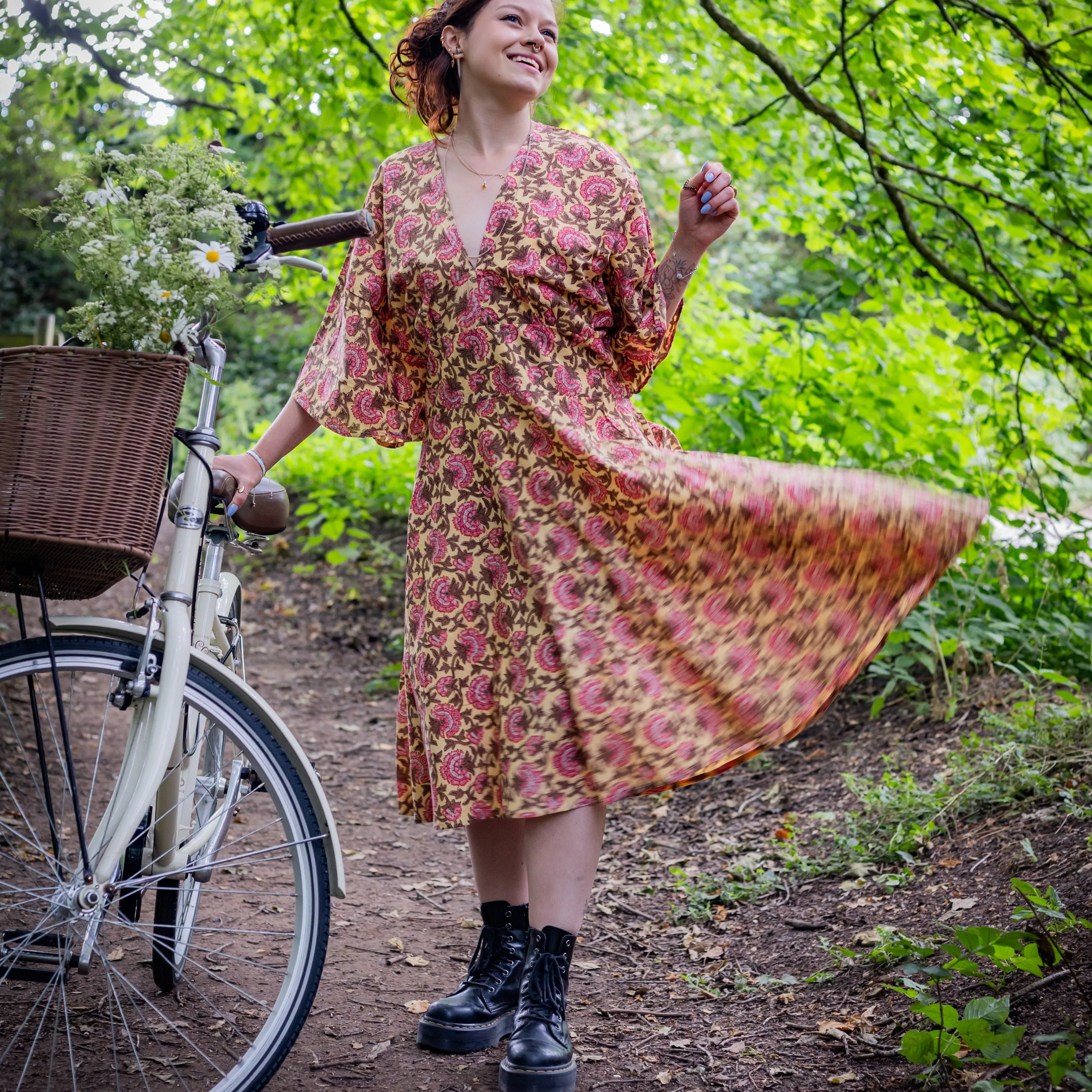 Thalia Dress | Block Print Cotton | Sunshine Peony - Ex Display