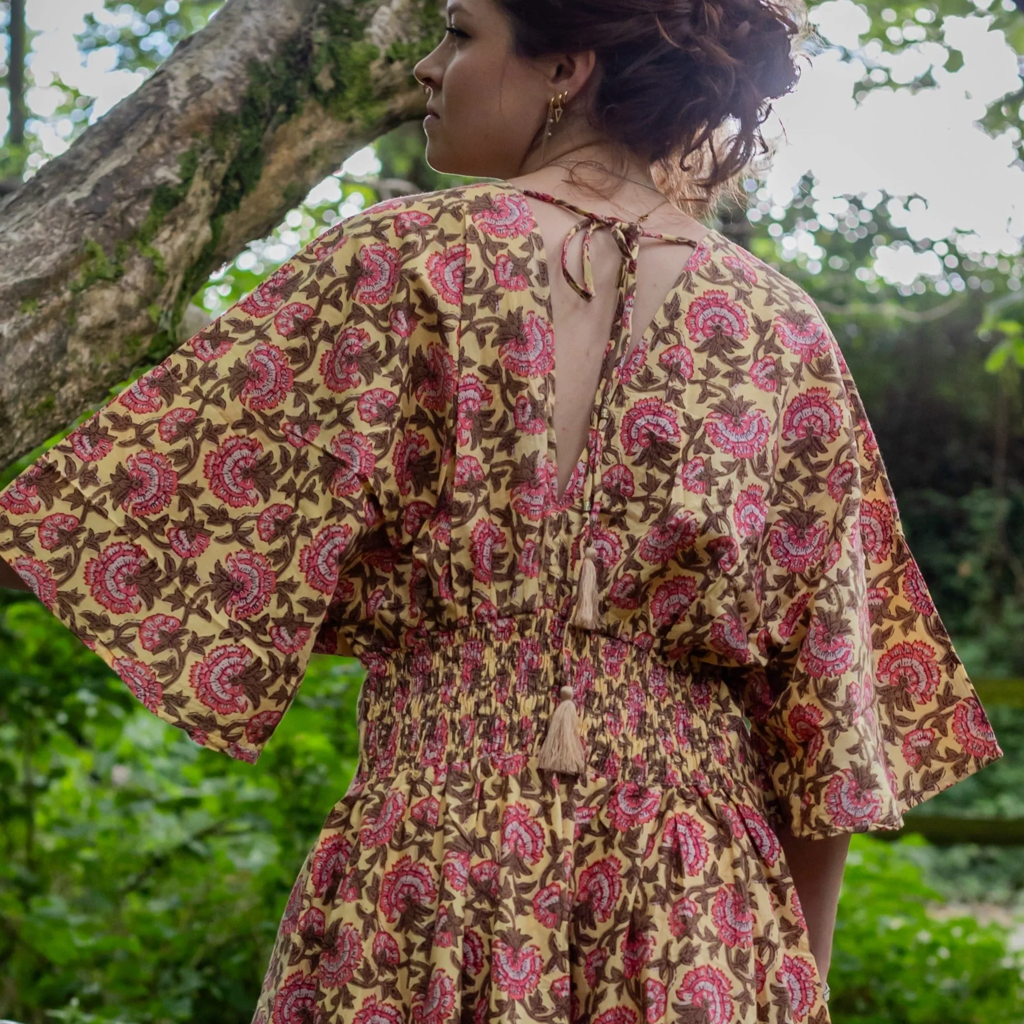 Thalia Dress | Block Print Cotton | Sunshine Peony - Ex Display