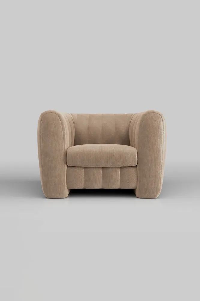 The Bowie Love Seat In Luxe Needlecord Velvet Natural Whisper