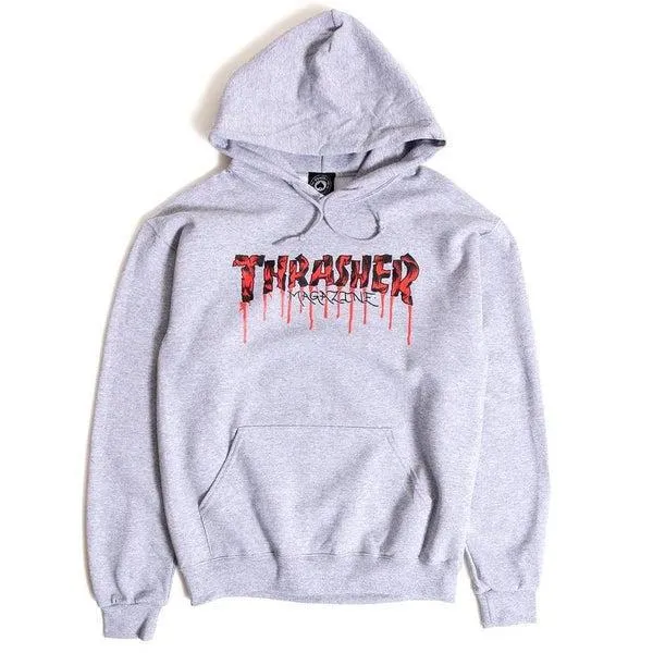 Thrasher Blood Drip Hoodie Ash Grey