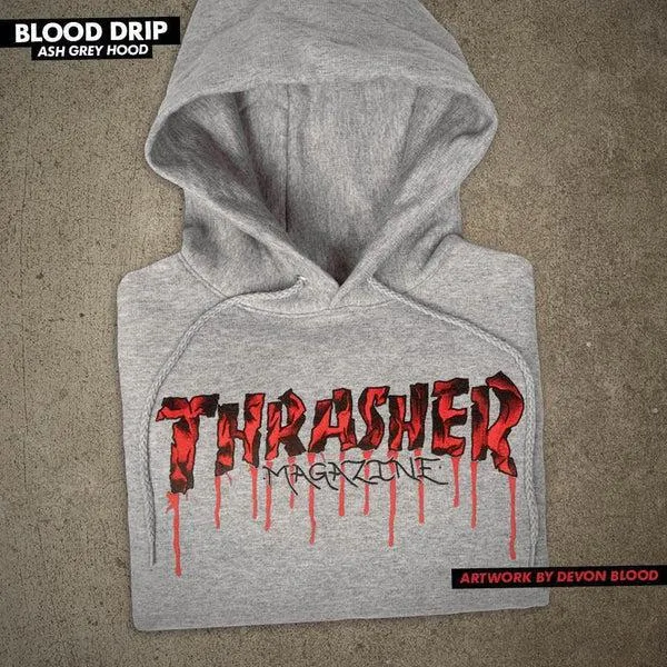 Thrasher Blood Drip Hoodie Ash Grey