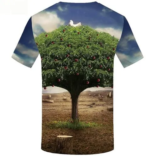 Tree T shirts Men Apple T-shirts 3d Bird Tshirts Casual Forest Tshirt Anime Animal T-shirts Graphic Short Sleeve Fashion Mens