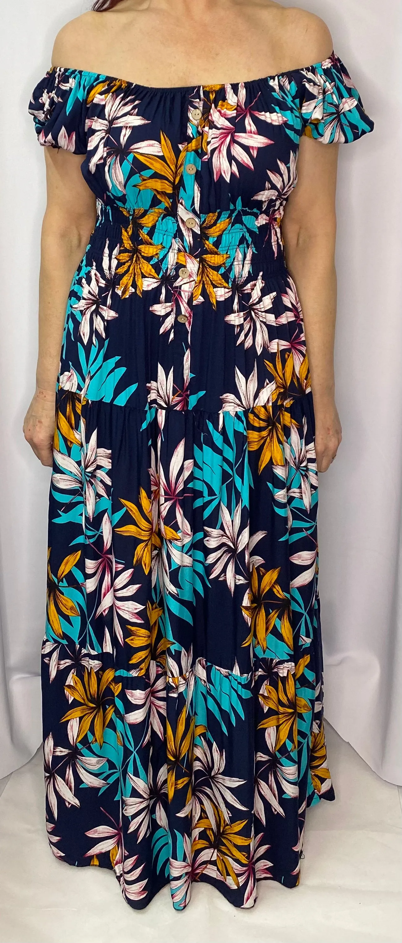 Tropical Bardot Maxi Dress (2 Colours)