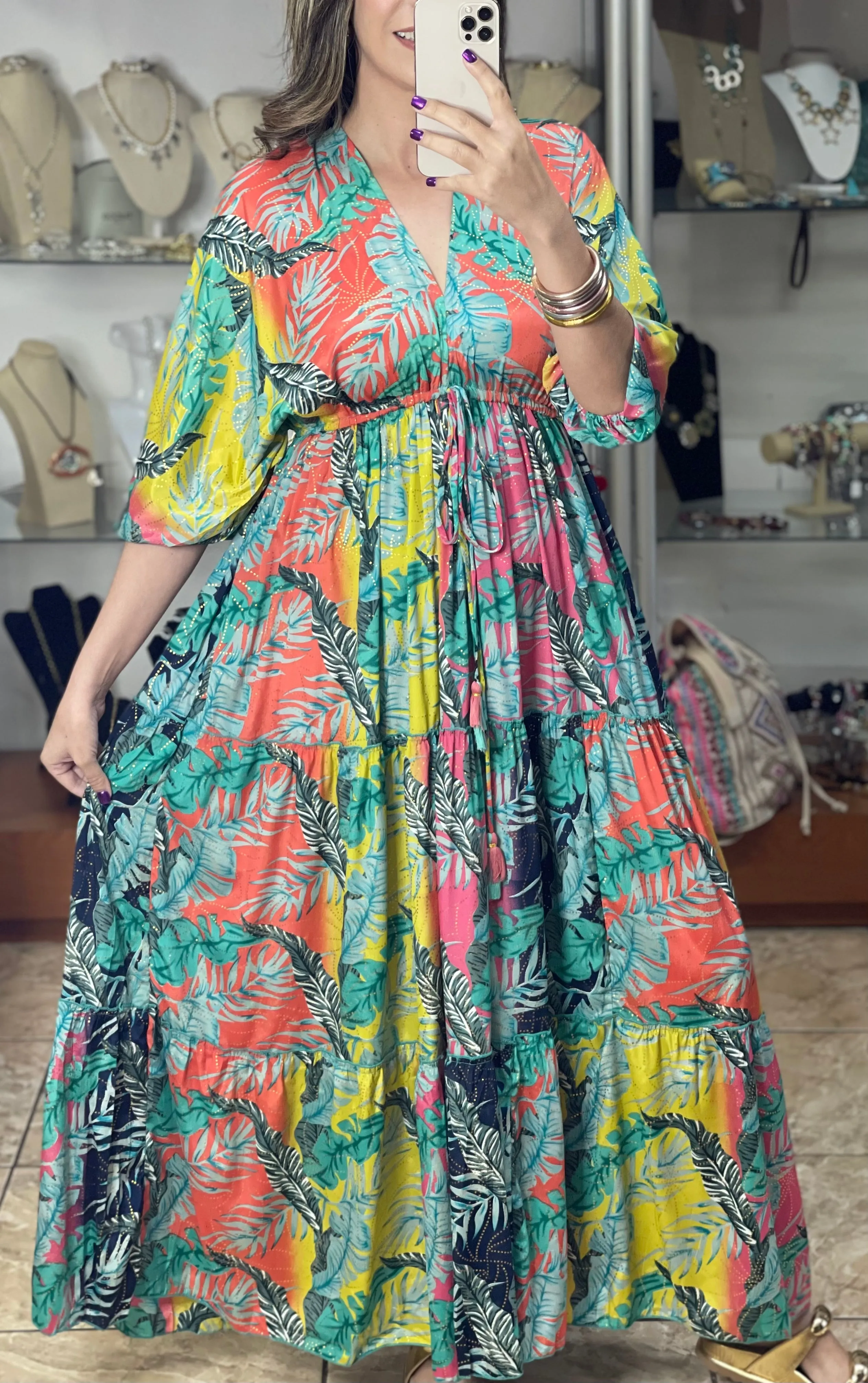 Tropical Multicolor OS Maxi Dress