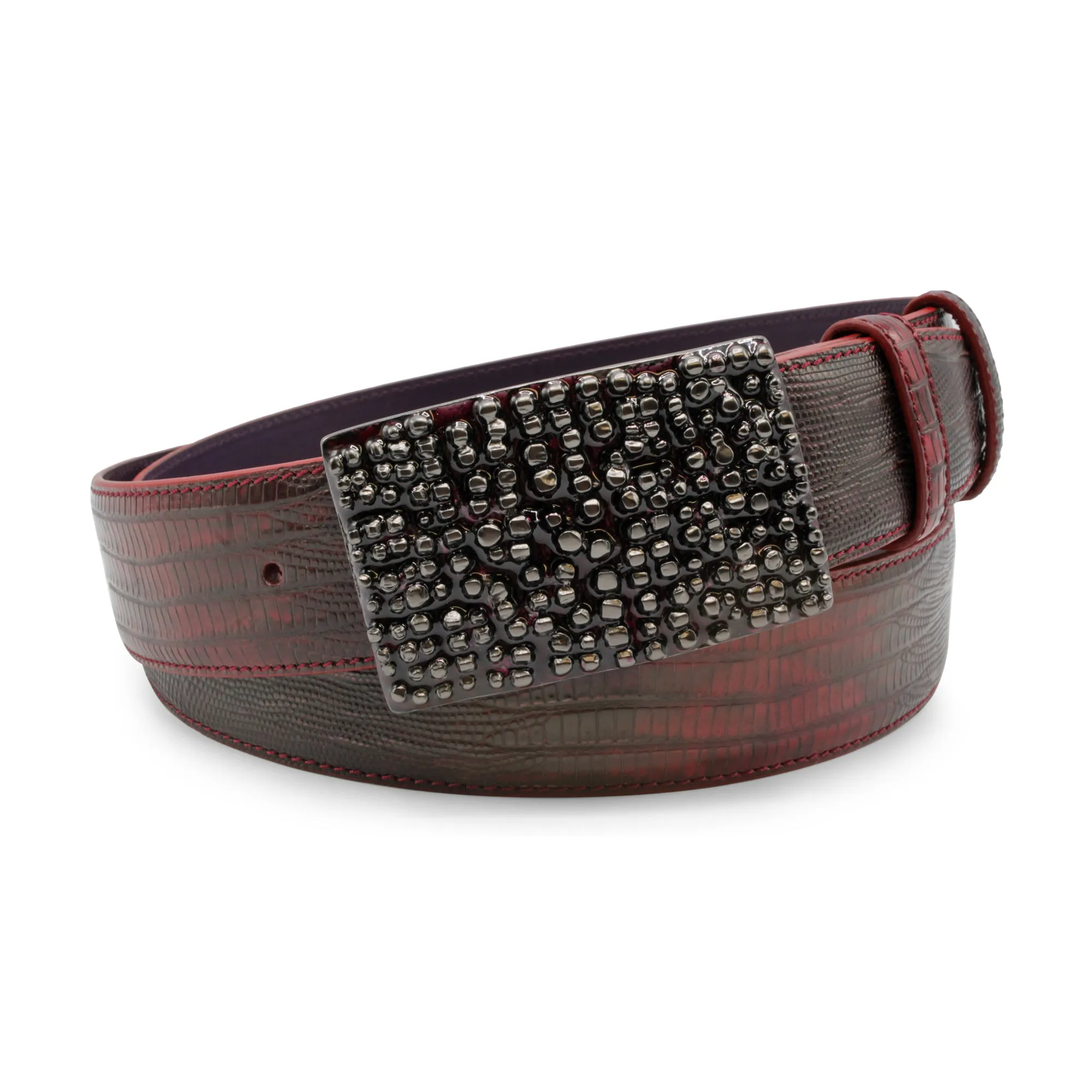 Two Tone Crimson Teyus Effect Chunky Enamel Belt