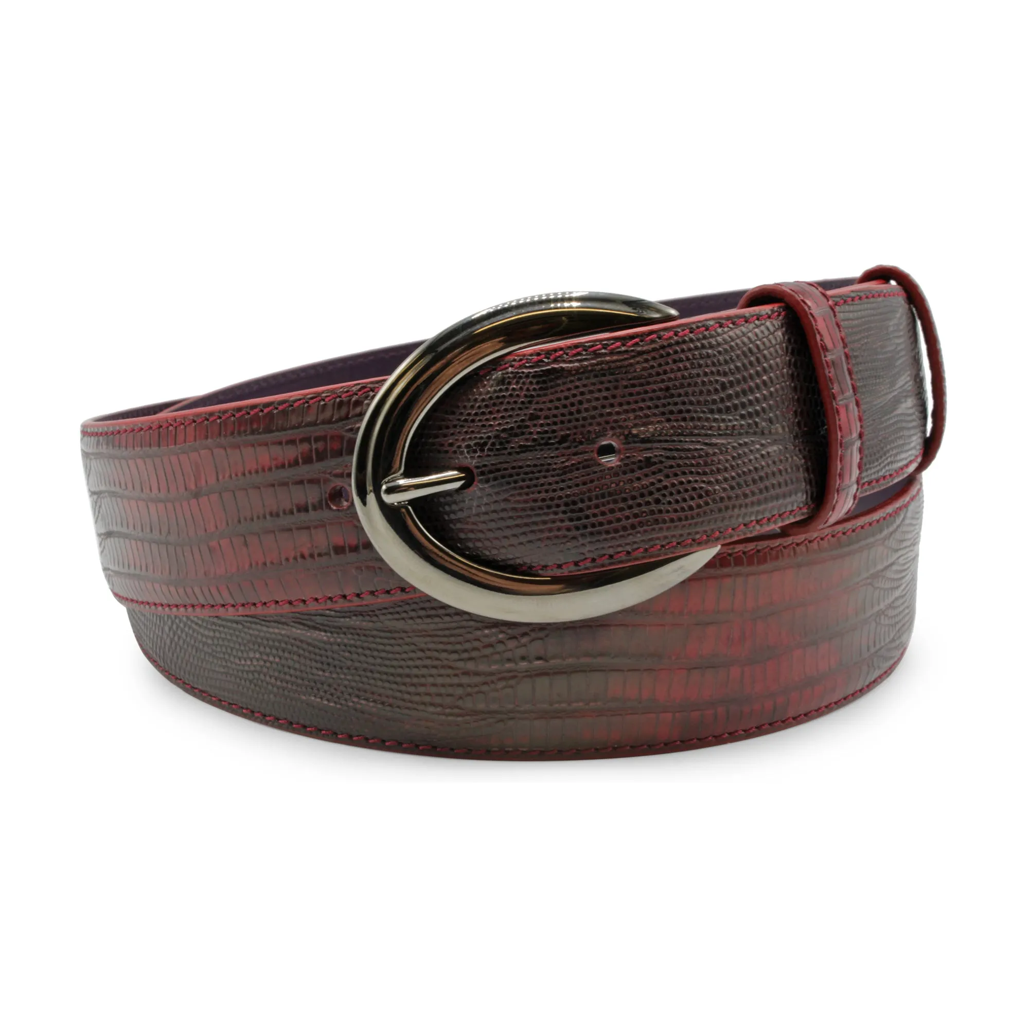 Two Tone Crimson Teyus Effect Gunmetal Belt