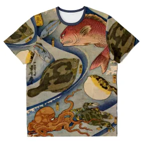 Utagawa Kuniyoshi: Kabuki Actors as Fish (Uo No Kokoro) Cute Funny Japanese Kawaii Marine Life Antique Graphic Art T-Shirt