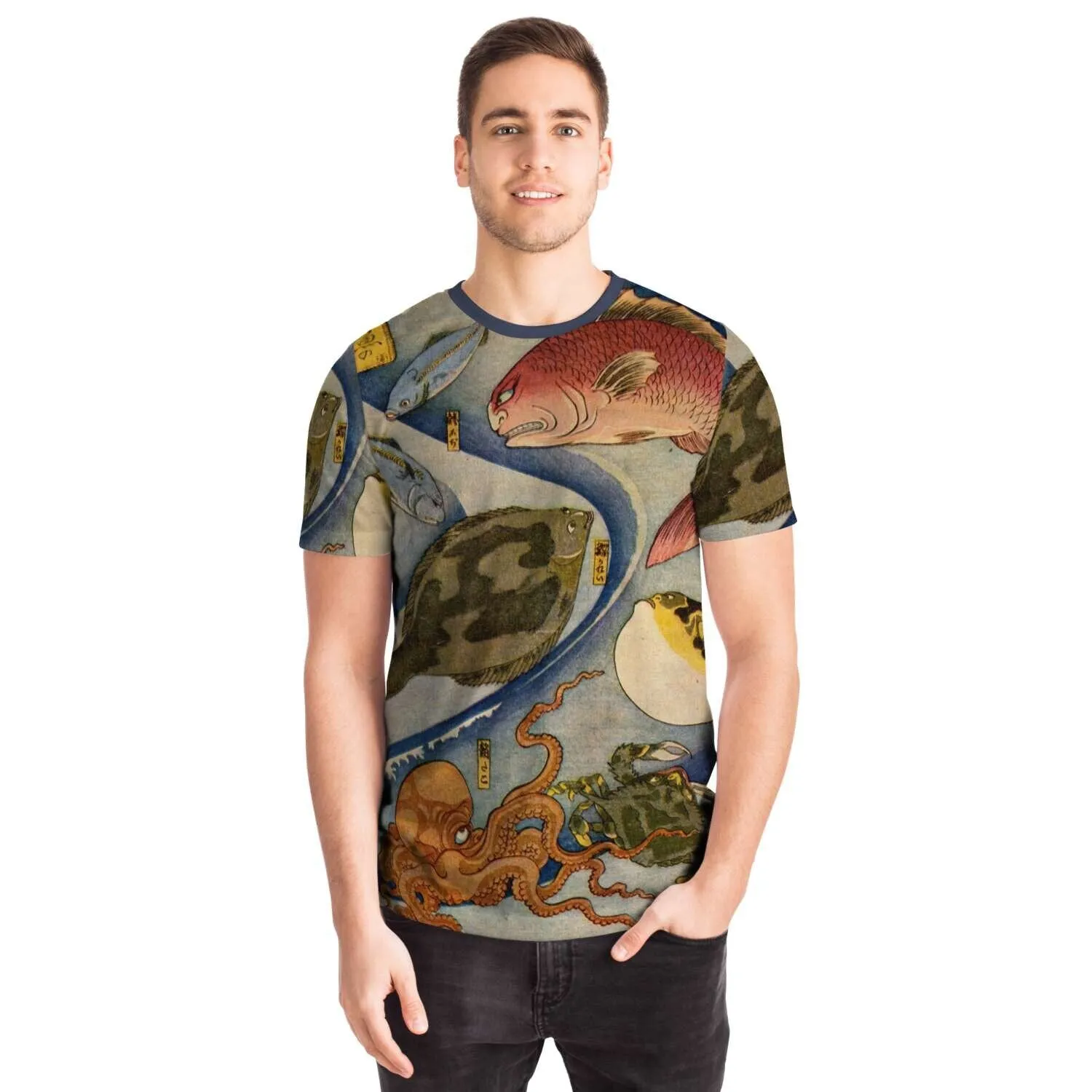 Utagawa Kuniyoshi: Kabuki Actors as Fish (Uo No Kokoro) Cute Funny Japanese Kawaii Marine Life Antique Graphic Art T-Shirt