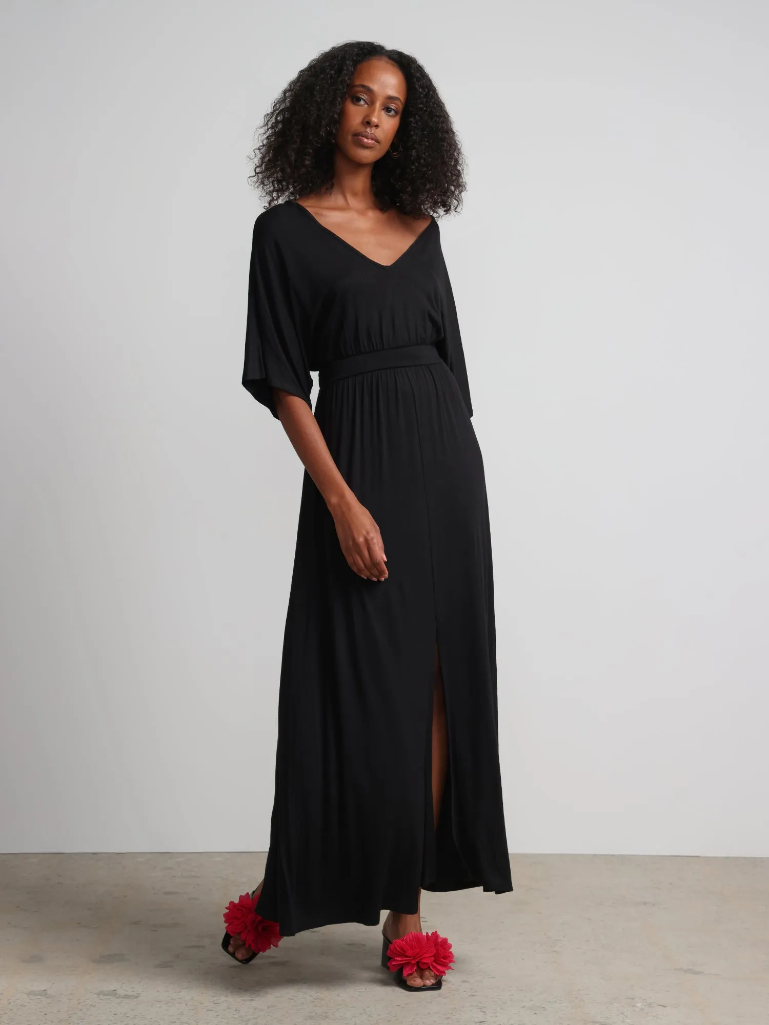 V-Neck Front Slit Maxi Dress