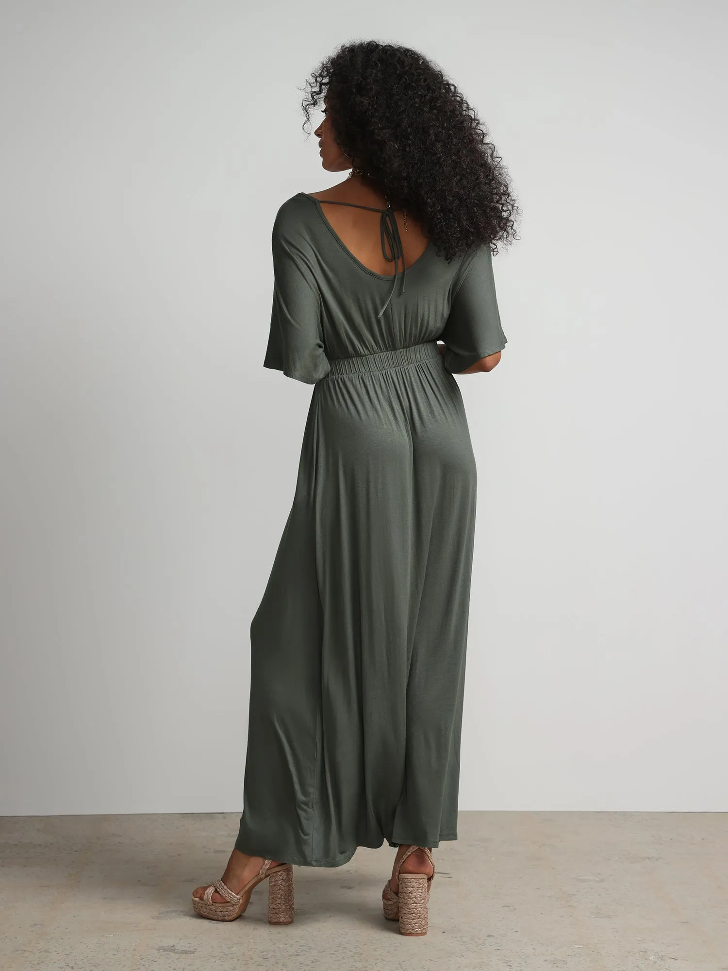 V-Neck Front Slit Maxi Dress