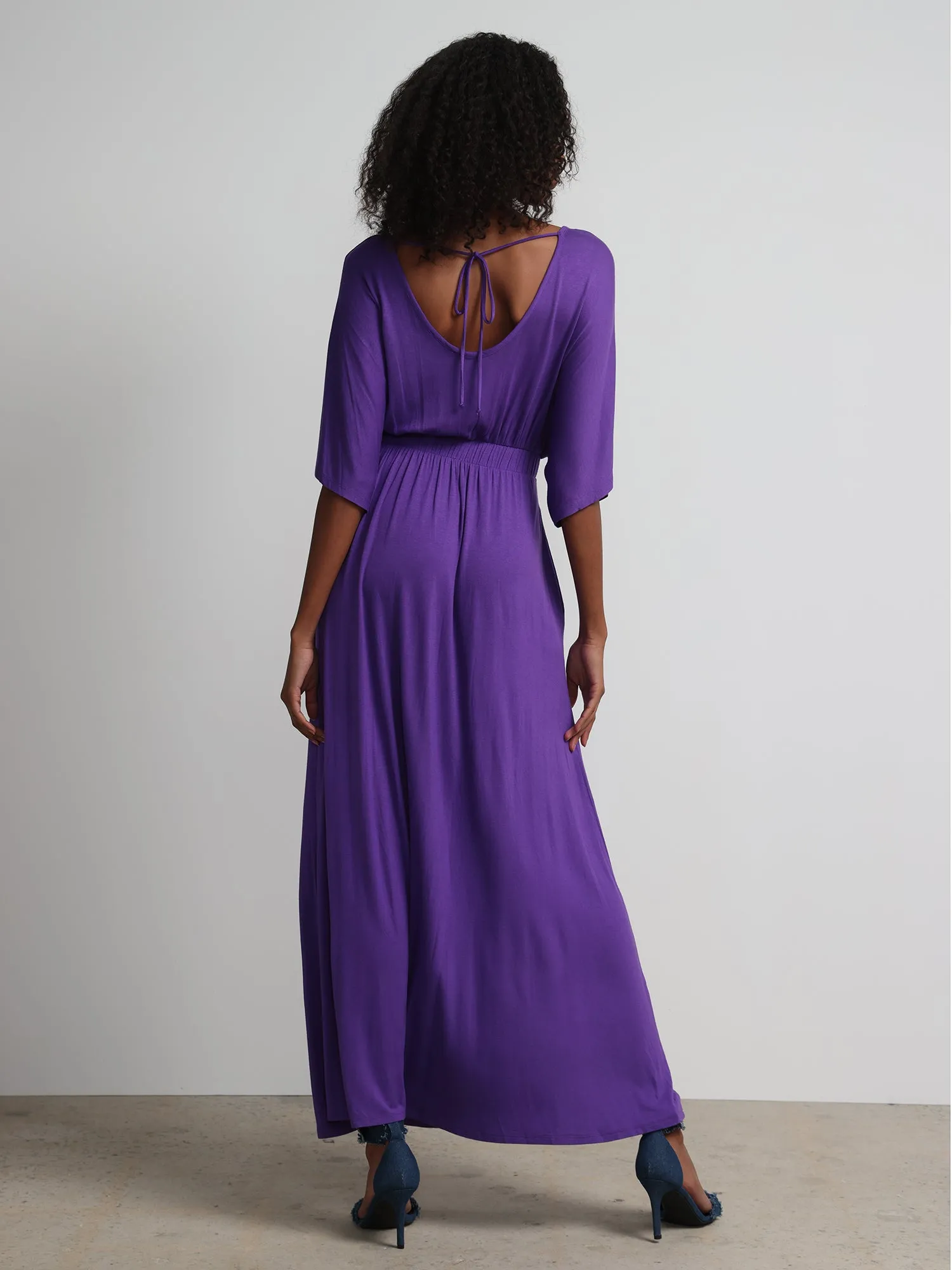 V-Neck Front Slit Maxi Dress