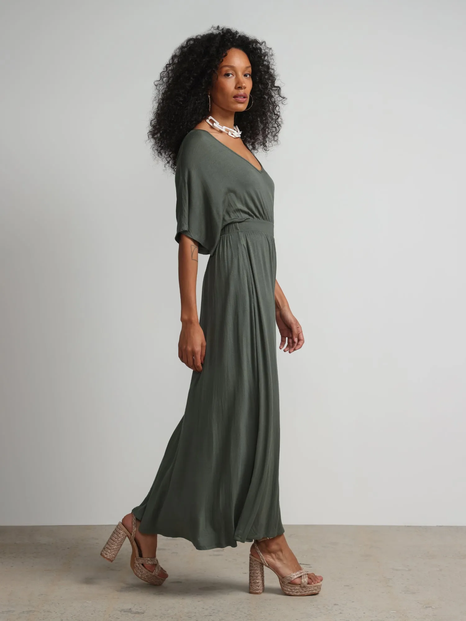 V-Neck Front Slit Maxi Dress