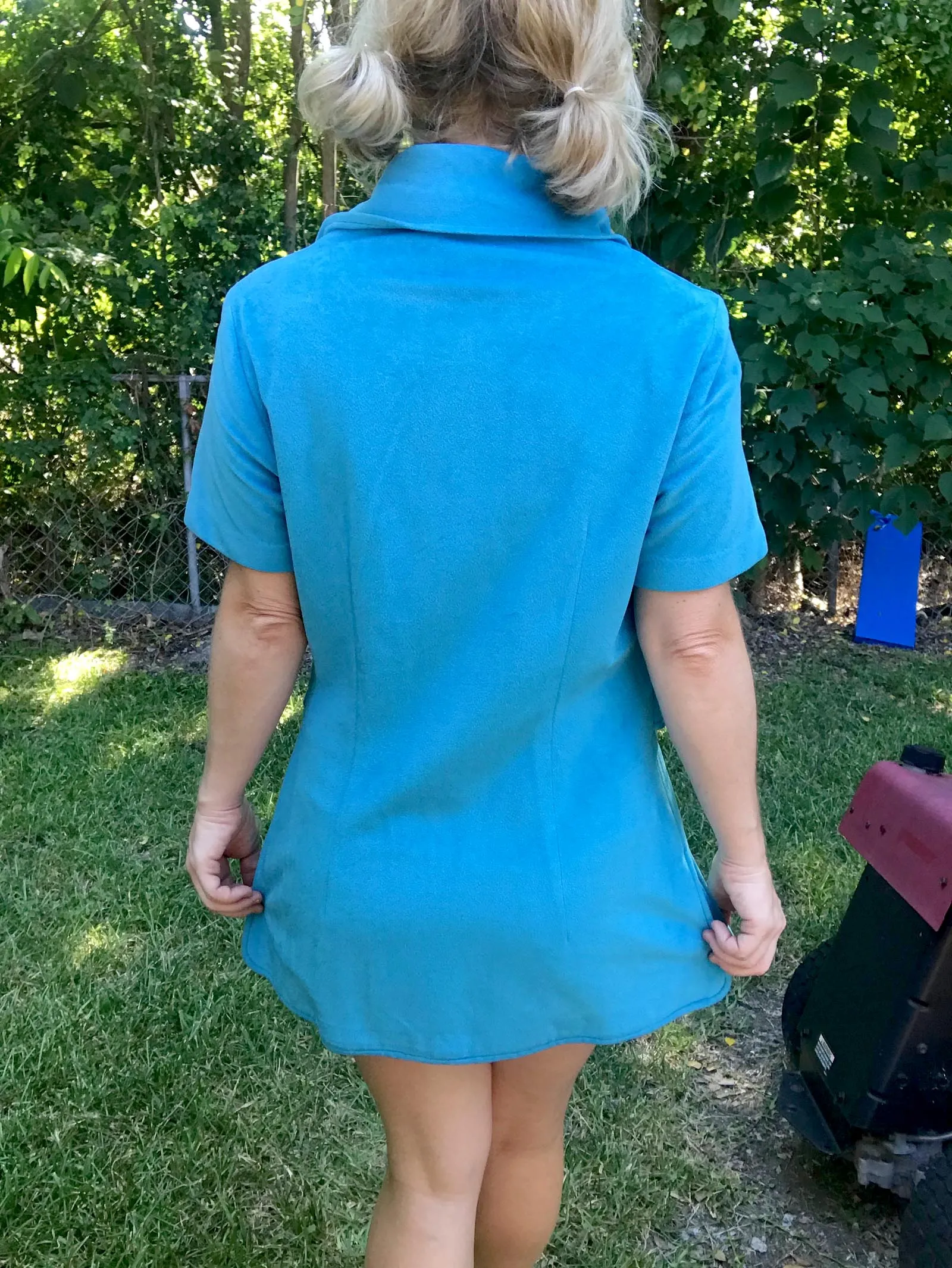 Vintage 60s 70s | Blue Velour GoGo Mod Scooter Zip Up Groovy Mini dress | M