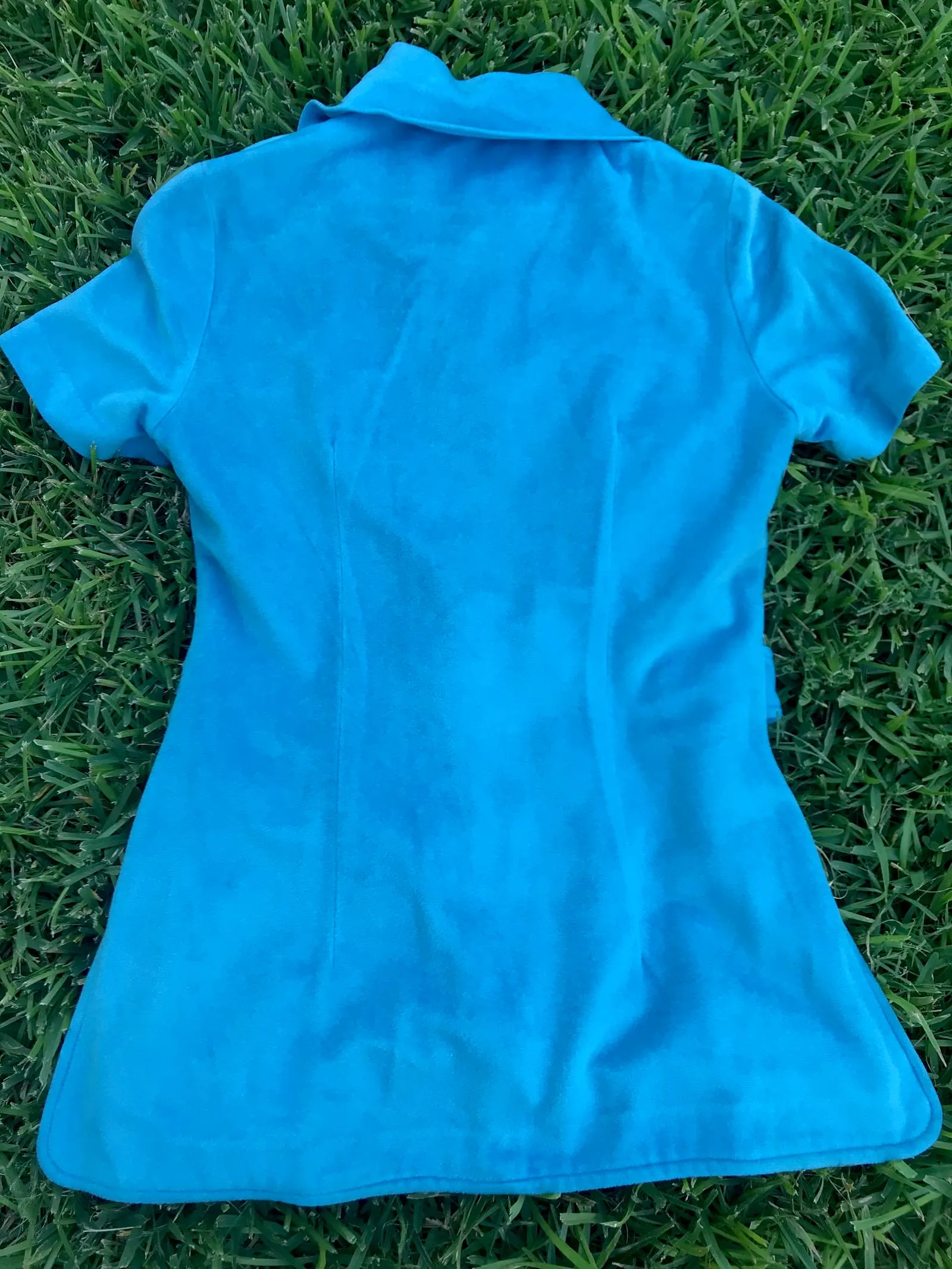 Vintage 60s 70s | Blue Velour GoGo Mod Scooter Zip Up Groovy Mini dress | M