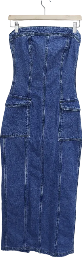 Warehouse Blue Bandeau Denim Cargo Maxi Dress UK 8