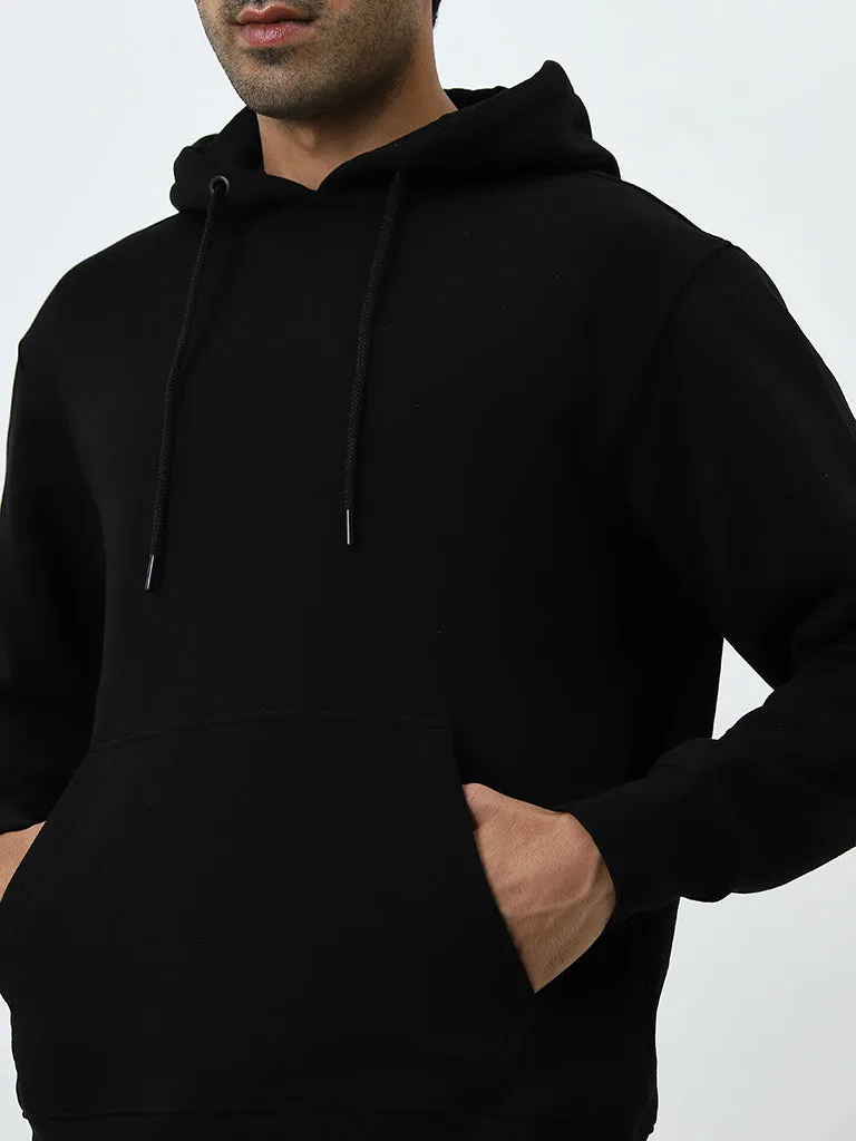 WES Casuals Black Relaxed-Fit Cotton Blend Sweatshirt