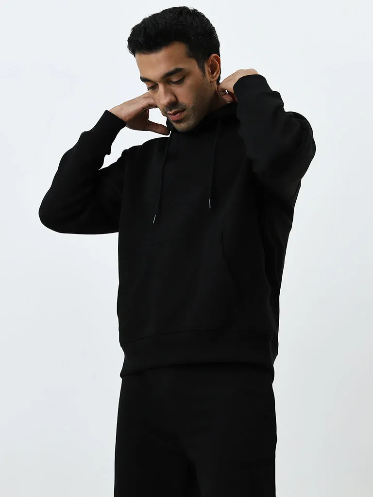 WES Casuals Black Relaxed-Fit Cotton Blend Sweatshirt