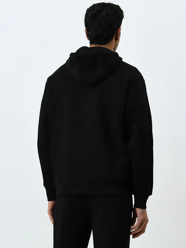 WES Casuals Black Relaxed-Fit Cotton Blend Sweatshirt