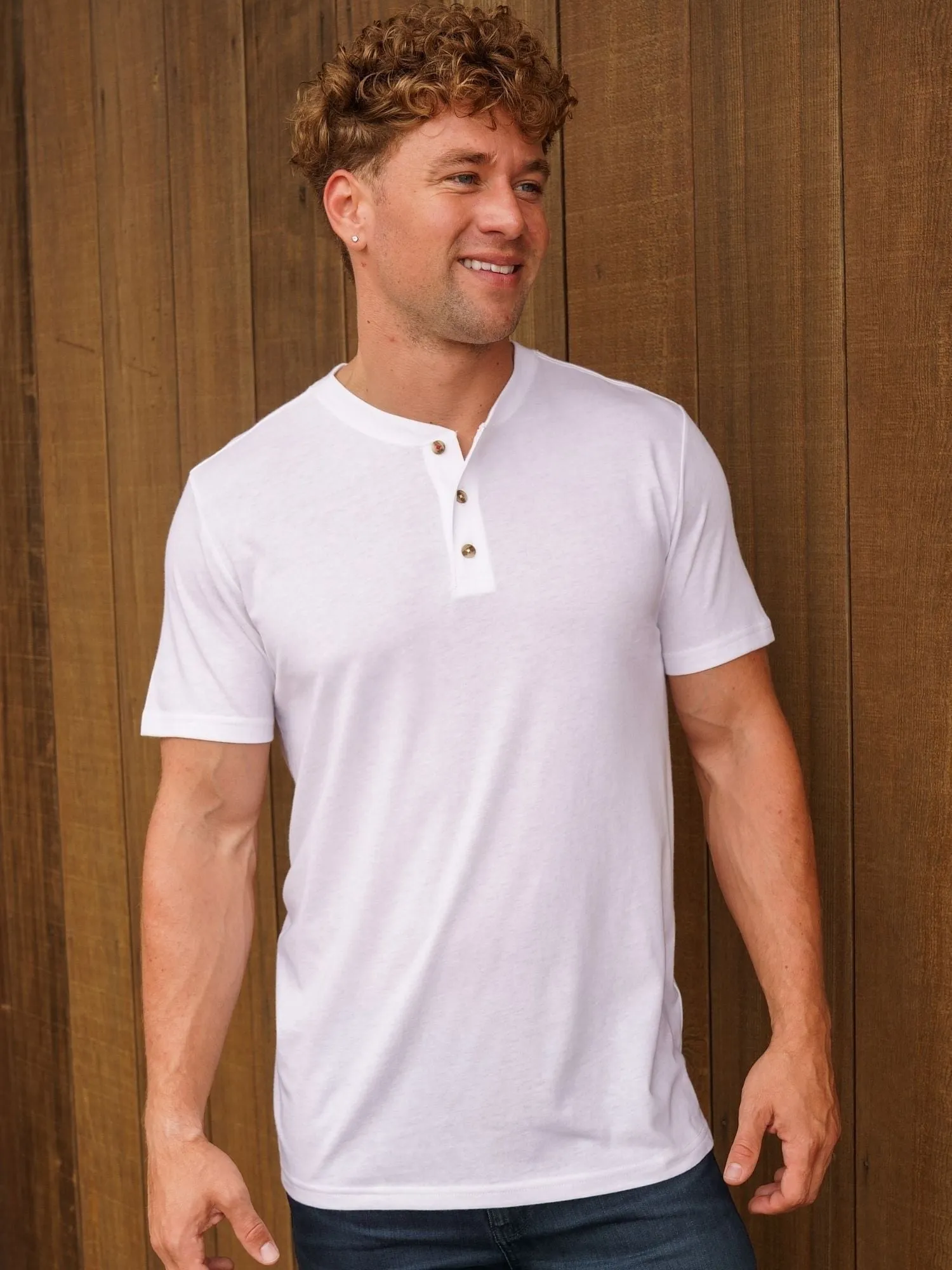 White Short Sleeve Henley