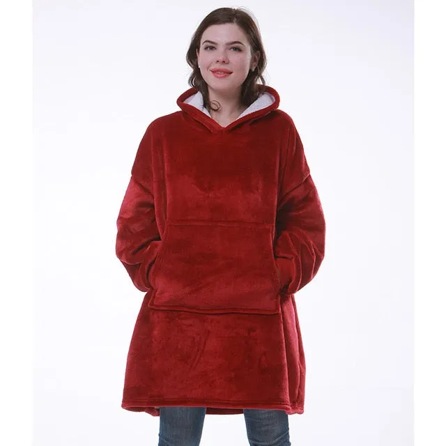 Winter Oversized Hoodie Sweatshirt Women Blanket with Sleeves Giant TV Blanket Sherpa Fleece Hoodies Bathrobe Casaco Feminino