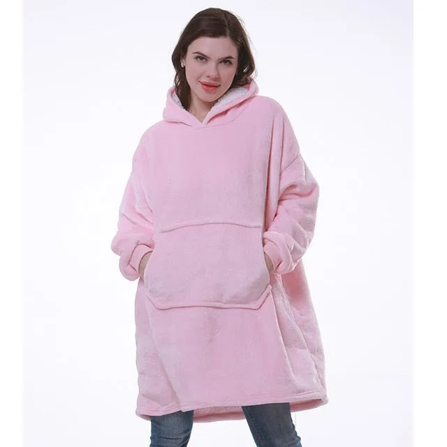 Winter Oversized Hoodie Sweatshirt Women Blanket with Sleeves Giant TV Blanket Sherpa Fleece Hoodies Bathrobe Casaco Feminino