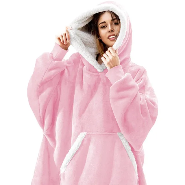 Winter Oversized Hoodie Sweatshirt Women Blanket with Sleeves Giant TV Blanket Sherpa Fleece Hoodies Bathrobe Casaco Feminino