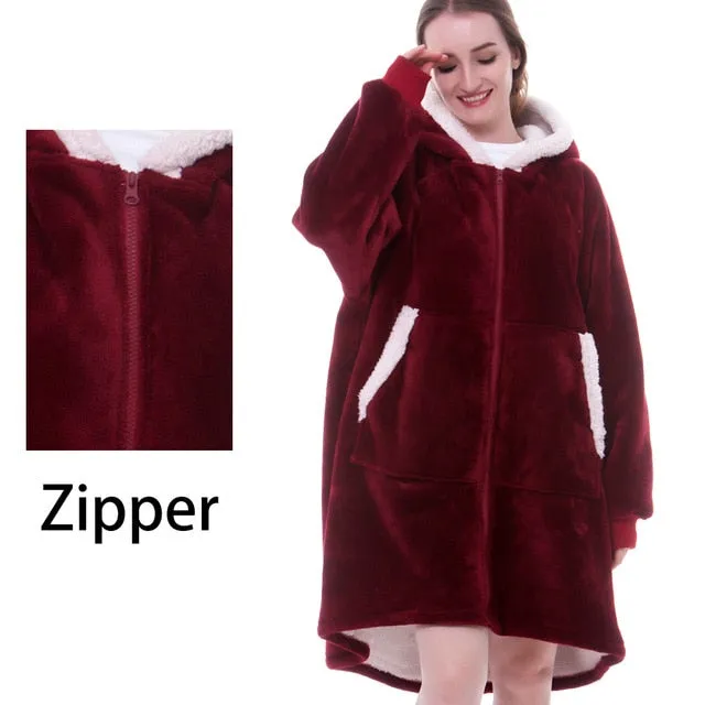 Winter Oversized Hoodie Sweatshirt Women Blanket with Sleeves Giant TV Blanket Sherpa Fleece Hoodies Bathrobe Casaco Feminino